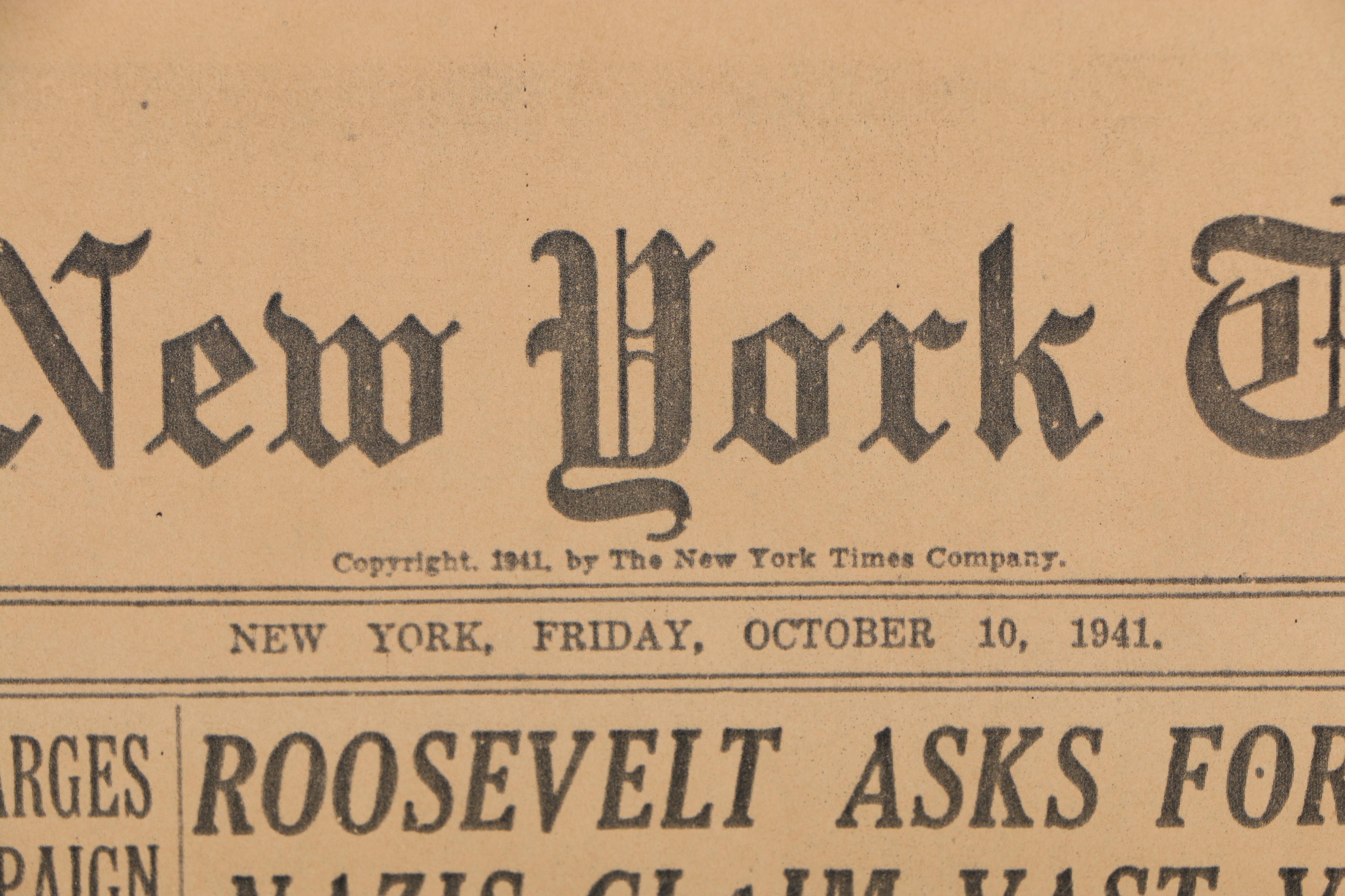 1941 "New York Times" Front Page