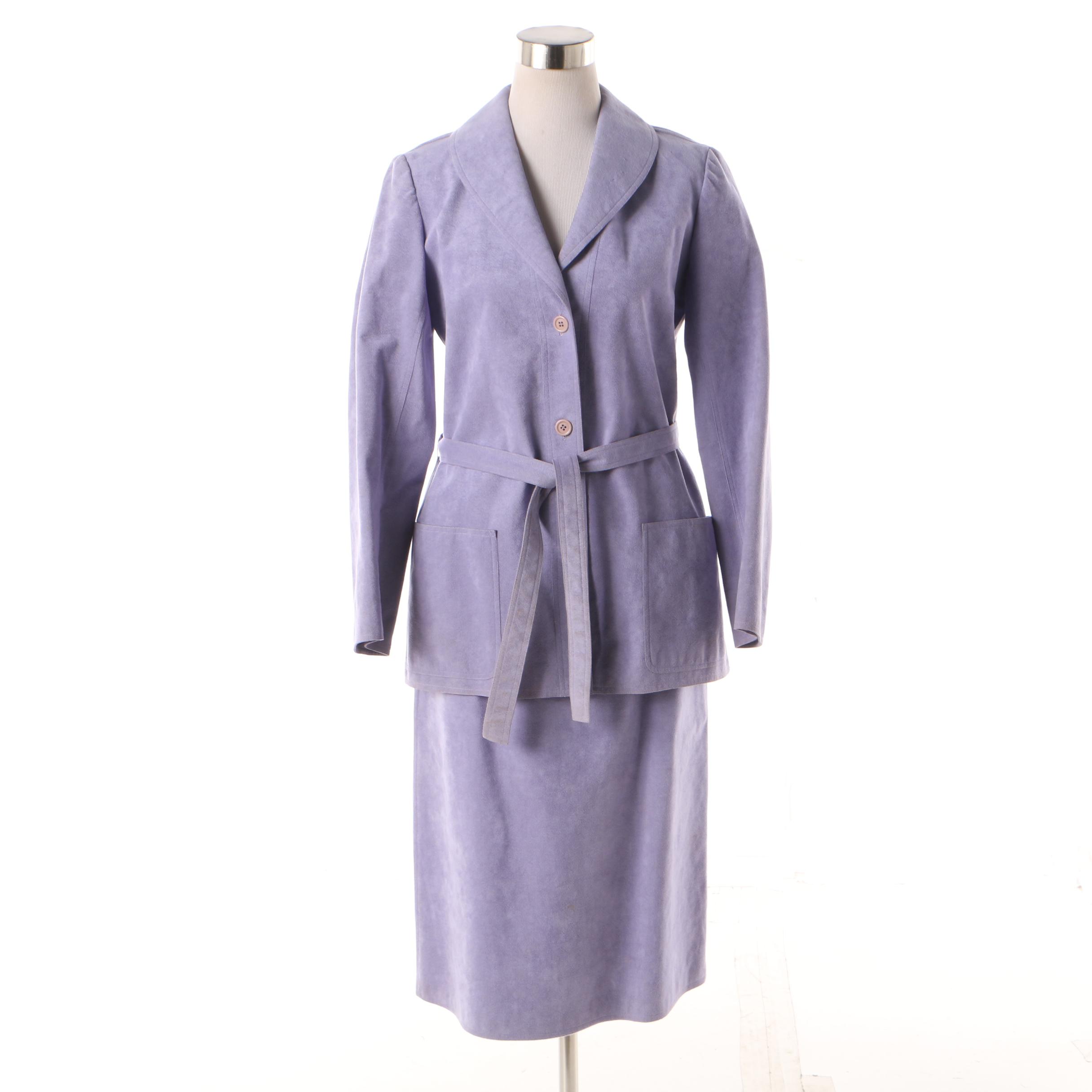 Women's 1970s Vintage Halston Periwinkle Ultrasuede Skirt Suit