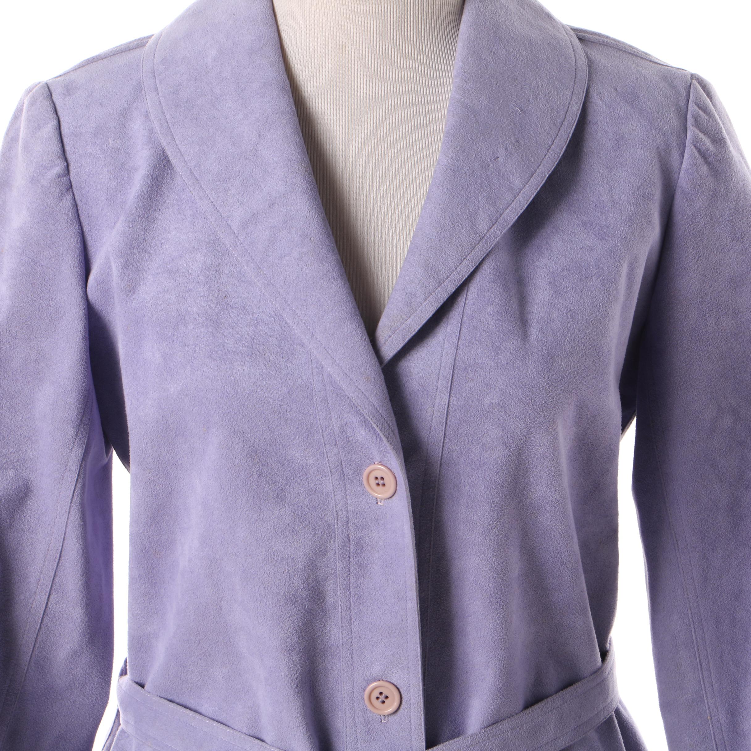 Women's 1970s Vintage Halston Periwinkle Ultrasuede Skirt Suit