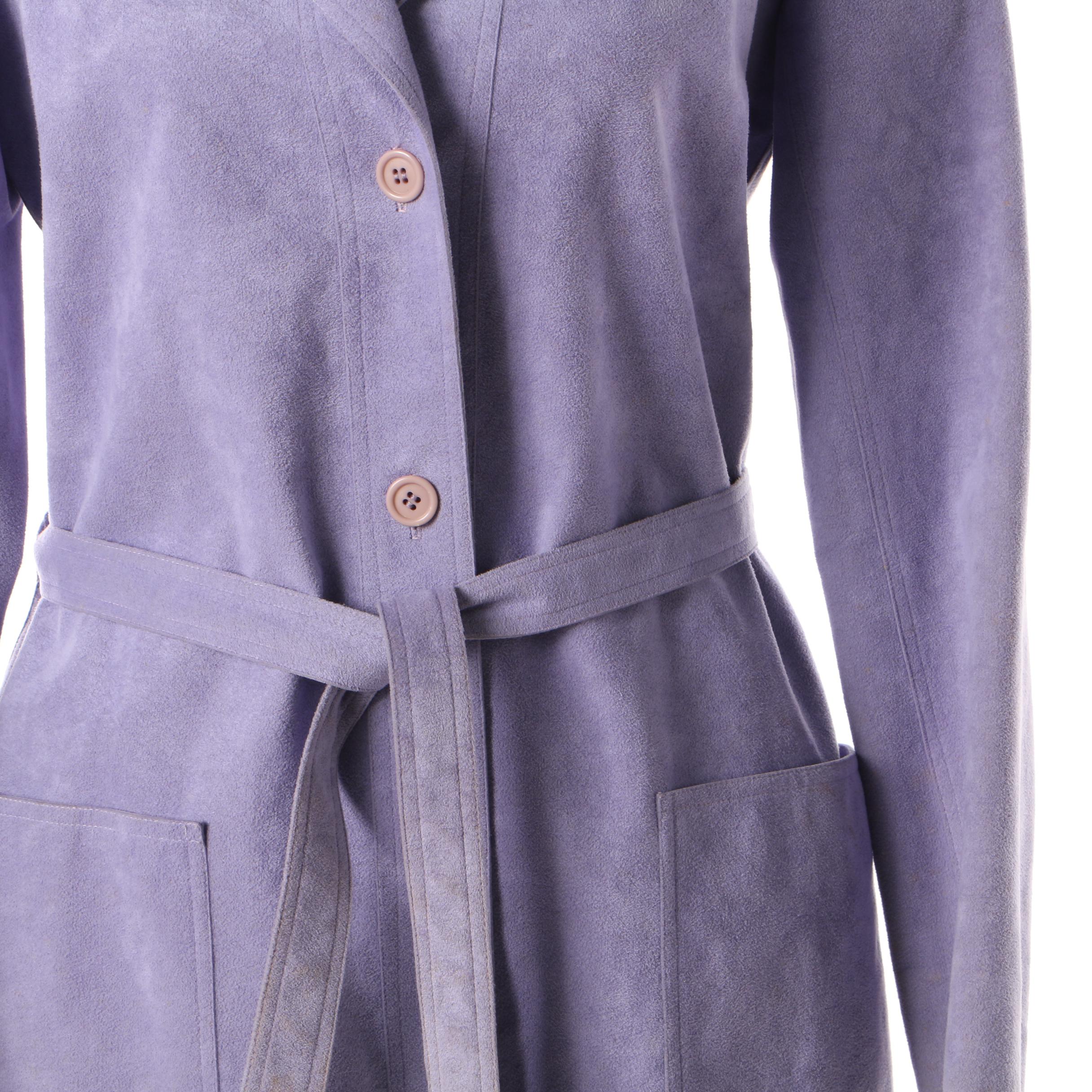 Women's 1970s Vintage Halston Periwinkle Ultrasuede Skirt Suit