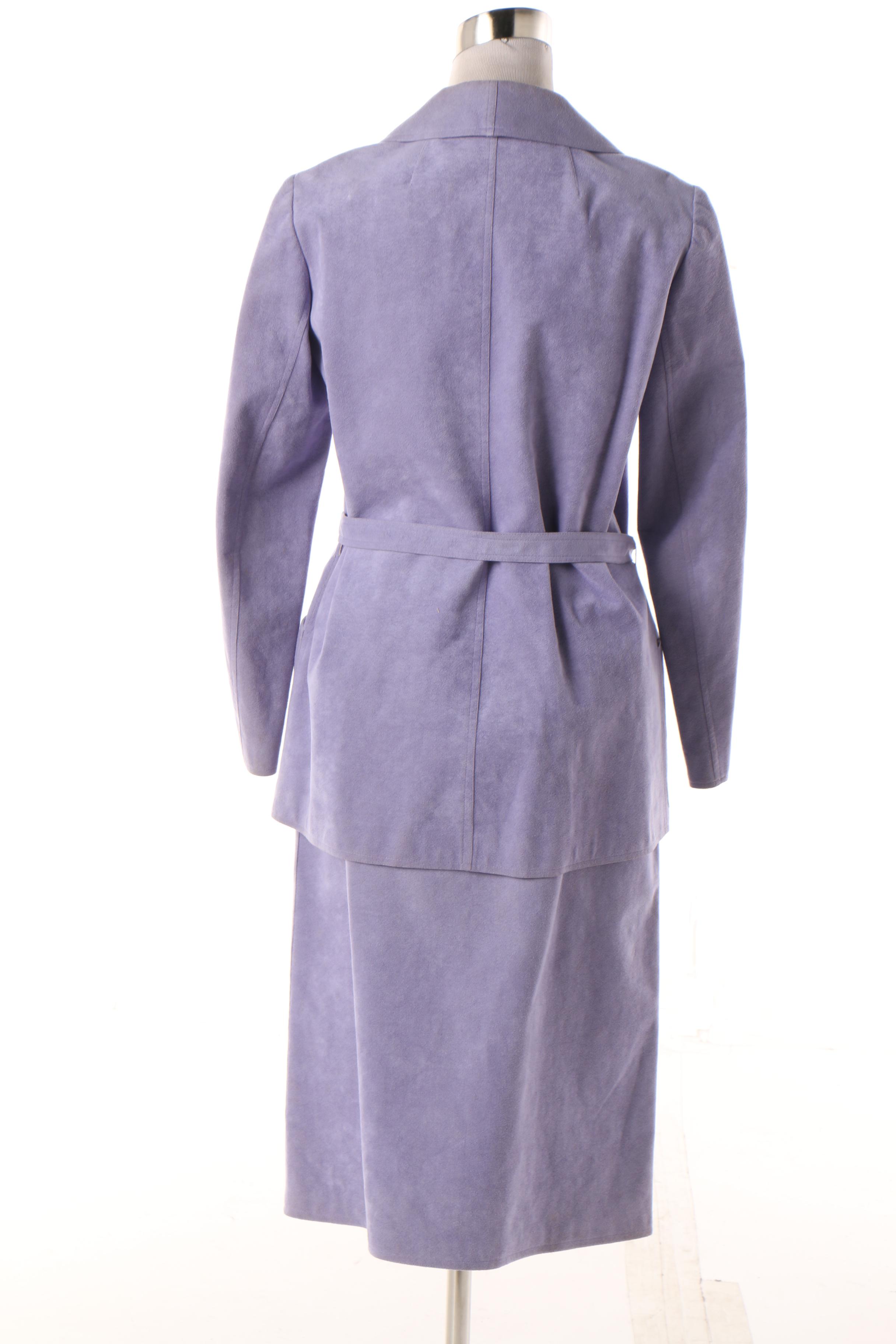 Women's 1970s Vintage Halston Periwinkle Ultrasuede Skirt Suit