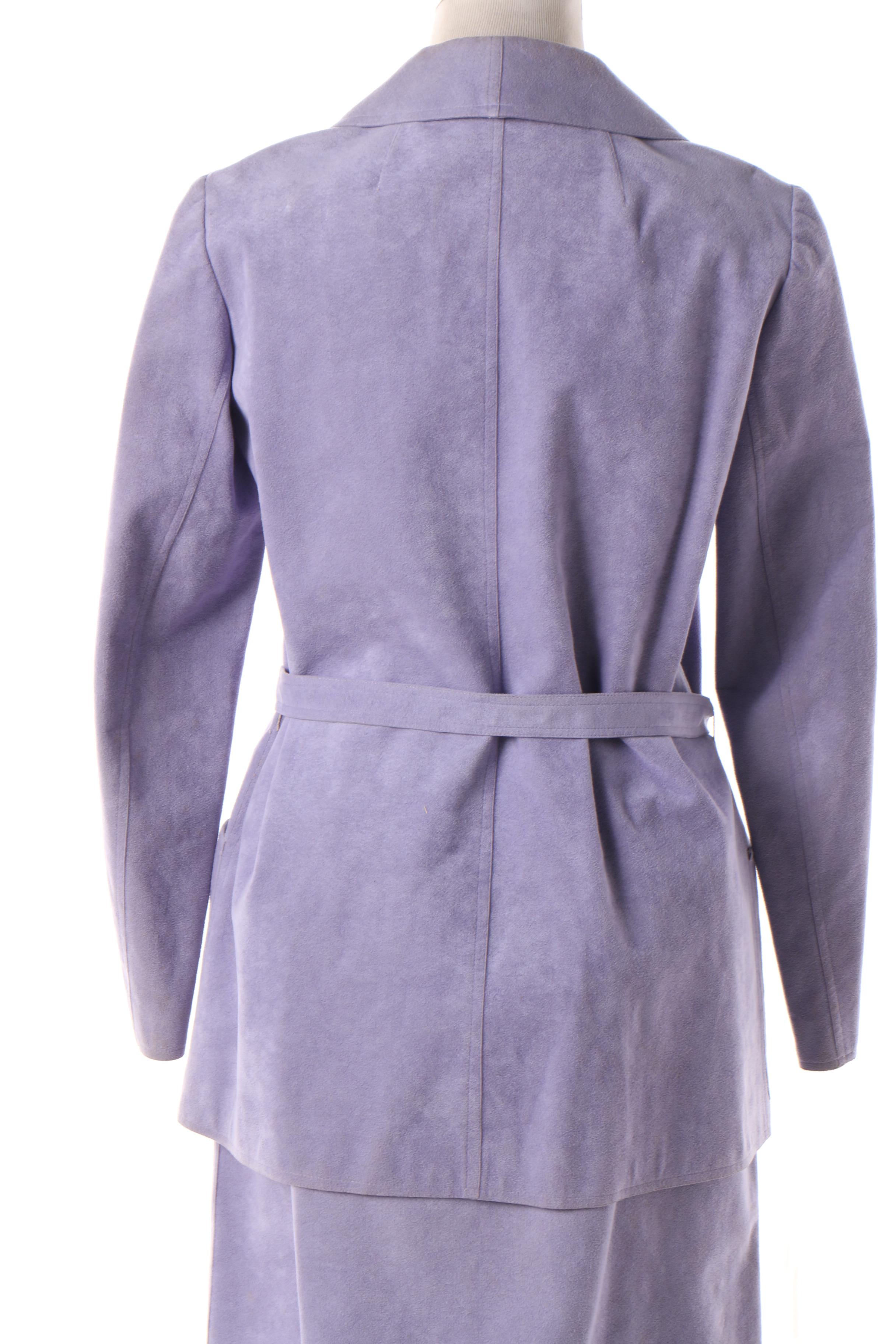 Women's 1970s Vintage Halston Periwinkle Ultrasuede Skirt Suit