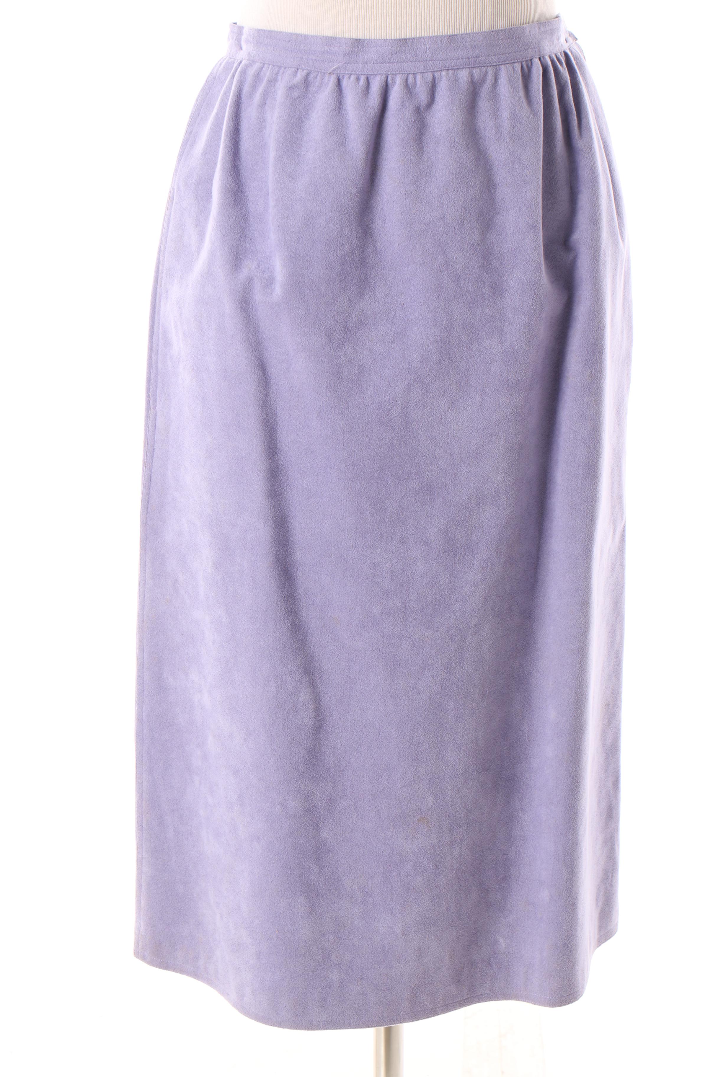 Women's 1970s Vintage Halston Periwinkle Ultrasuede Skirt Suit