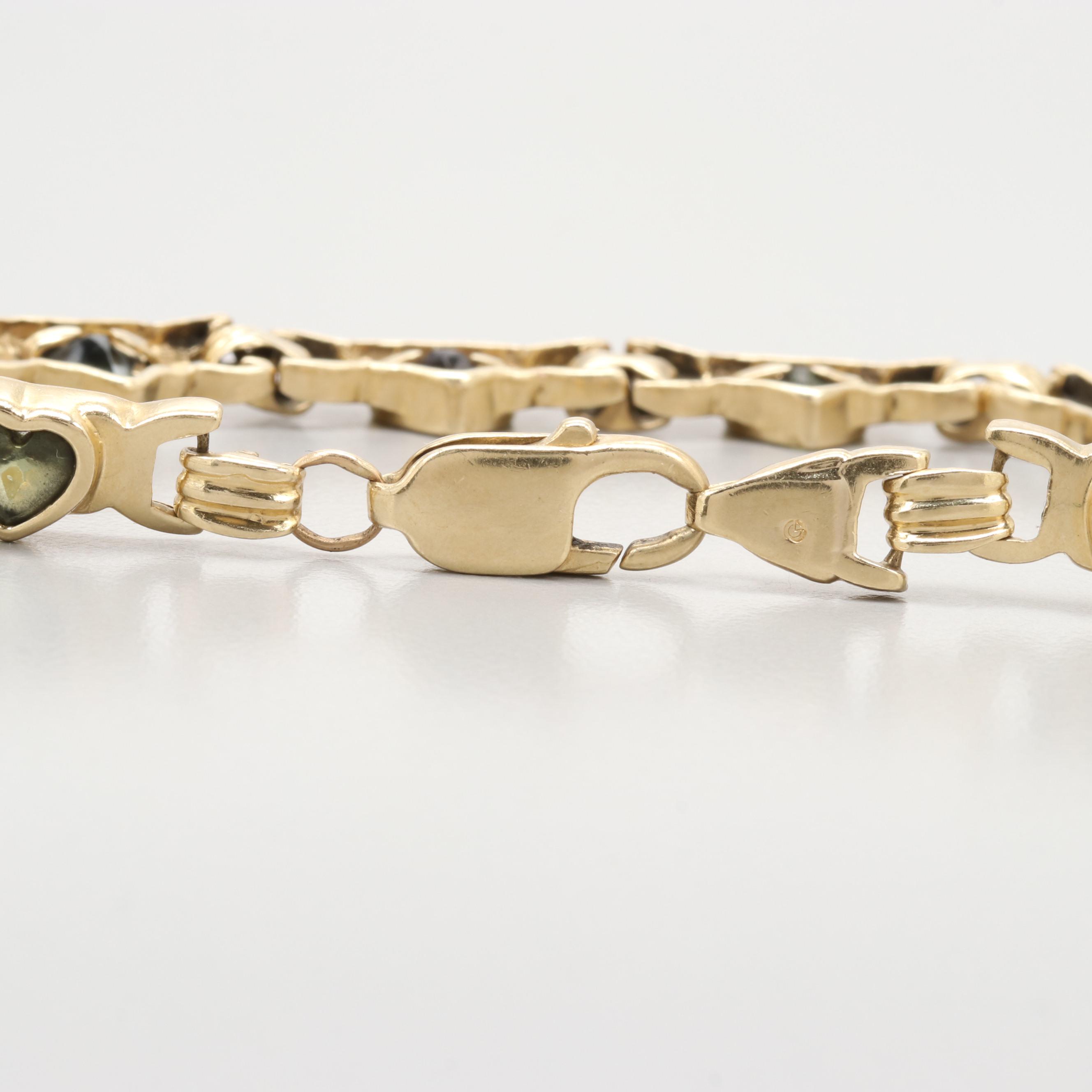 14K Yellow Gold Amethyst, Blue Topaz, Citrine and Peridot Bracelet