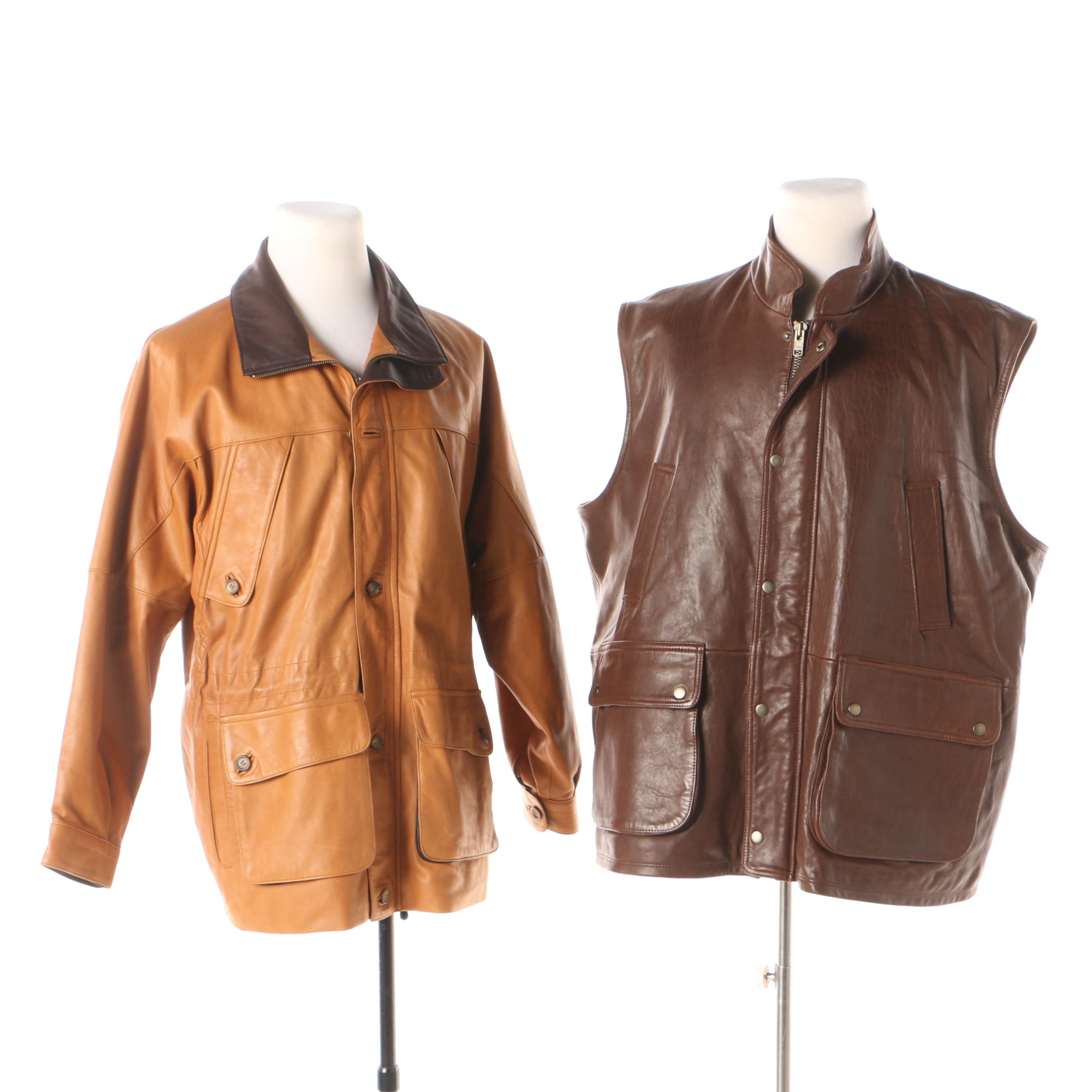 Men's Orvis Leather Vest and Marti's Leather Jacket