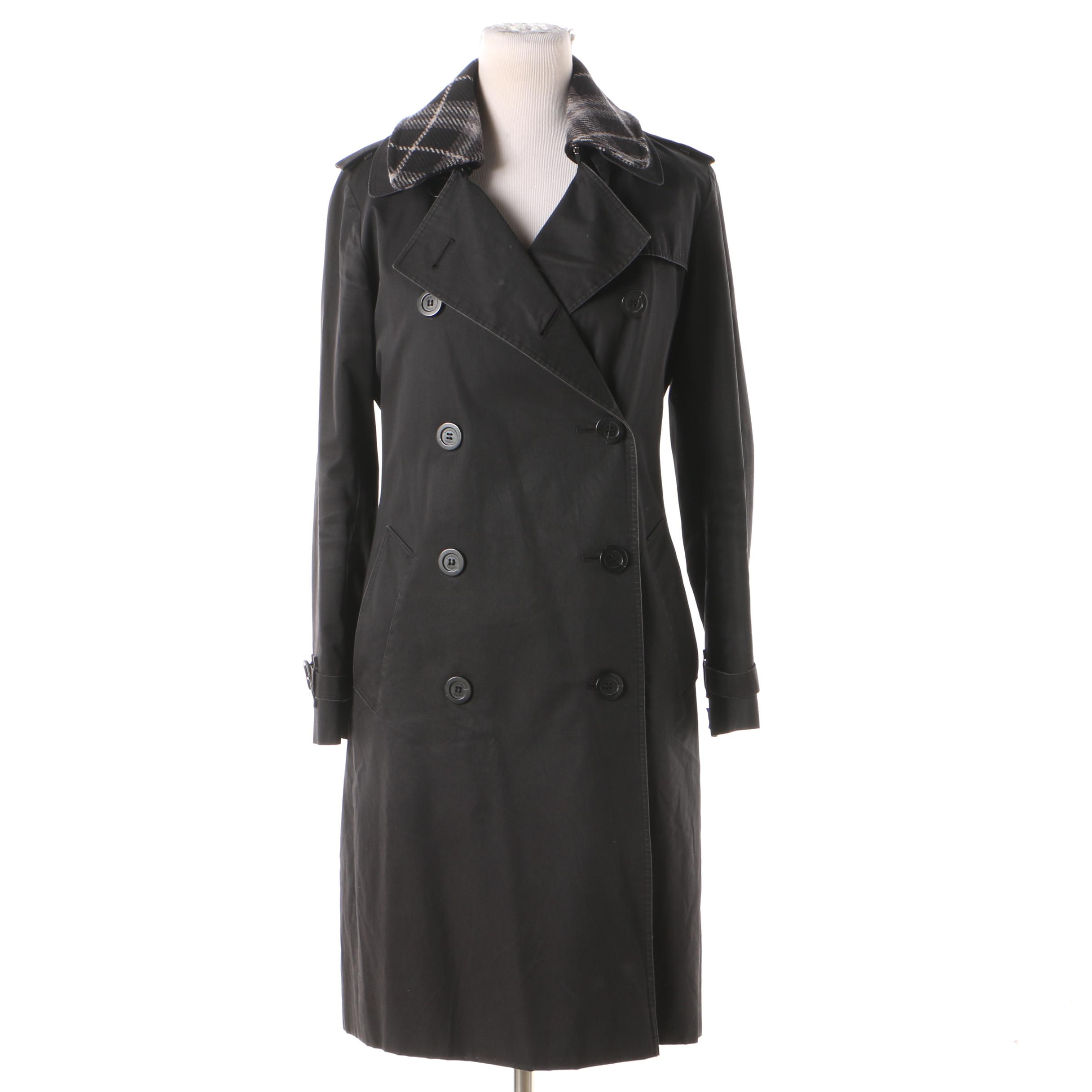 Women's 2007 Burberry London Irene Black Cotton Double-Breasted Trench Coat