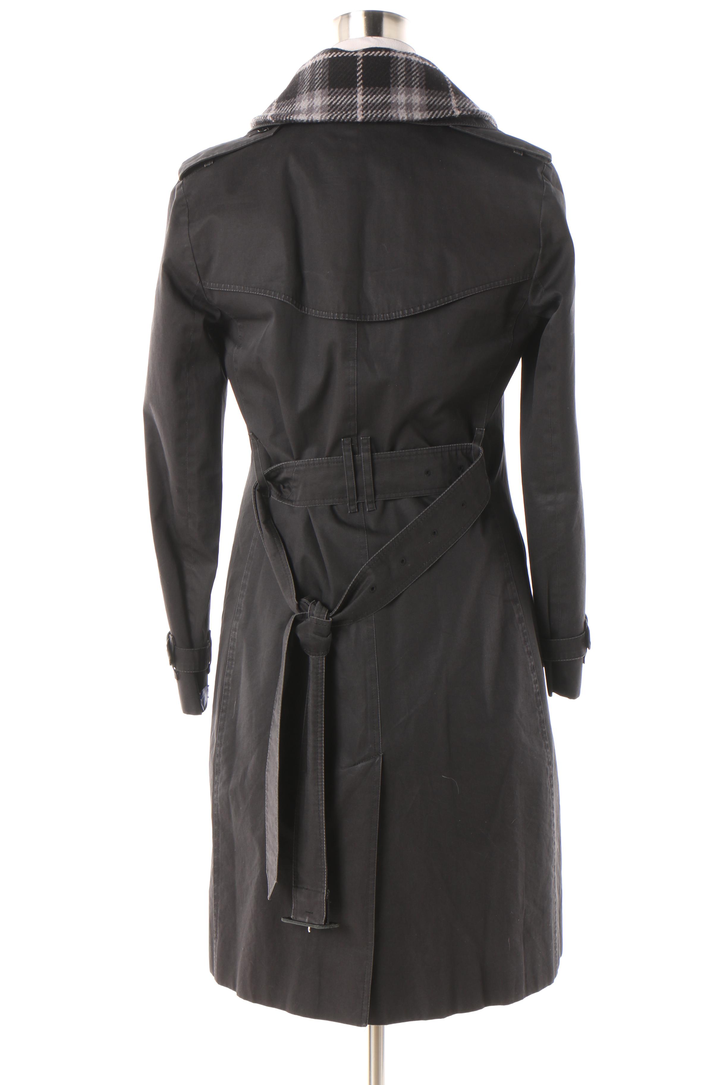 Women's 2007 Burberry London Irene Black Cotton Double-Breasted Trench Coat