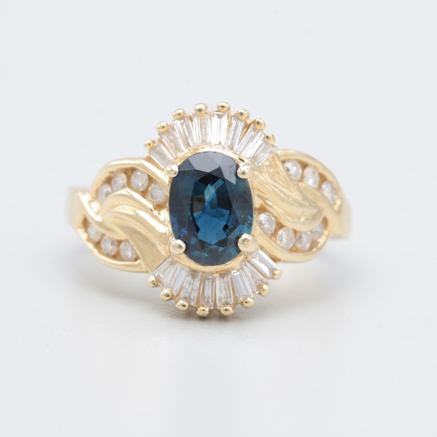 Vintage Abraham David Lowenstark 14K Yellow Gold Sapphire and Diamond Ring