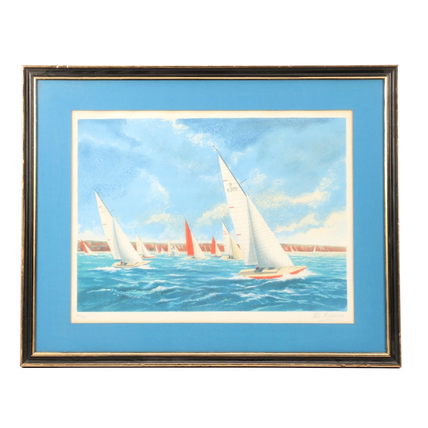 Alex Packham Limited Edition Lithograph of Yacht Race