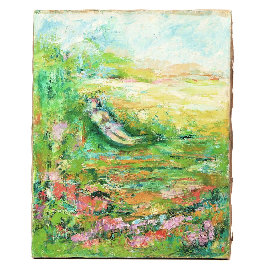 Abstract Oil Painting of Figure in Garden
