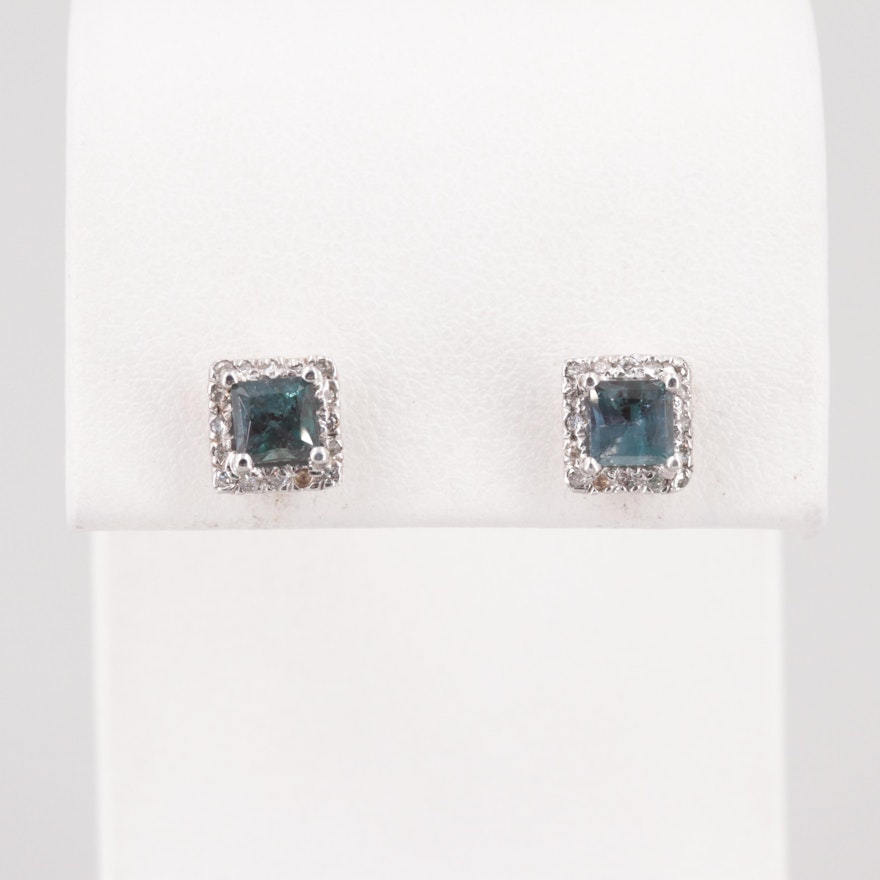 14K White Gold Color Change Alexandrite and Diamond Earrings