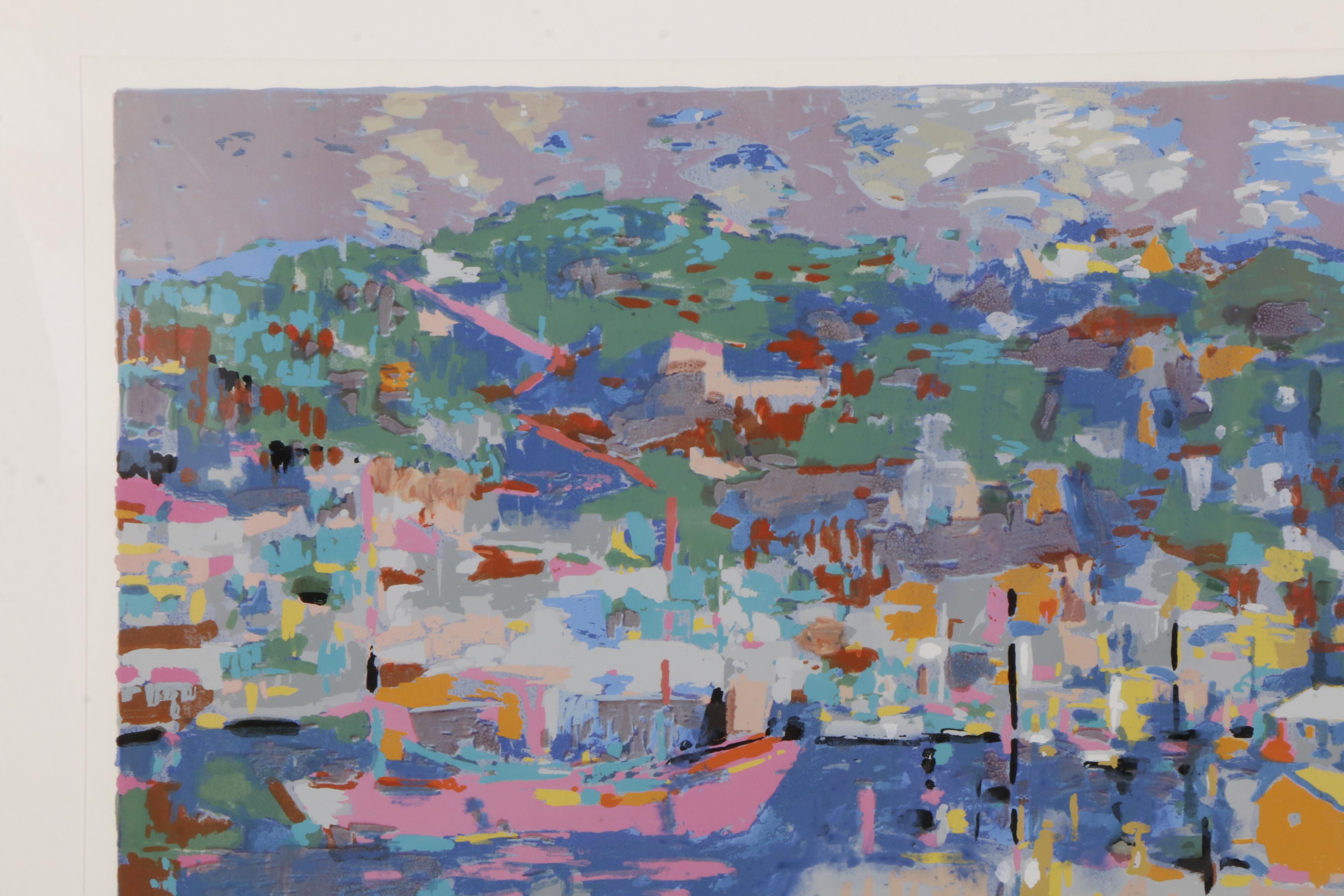 Jen Pang Artist Proof Serigraph "Pink Cruise with Green Mountains"