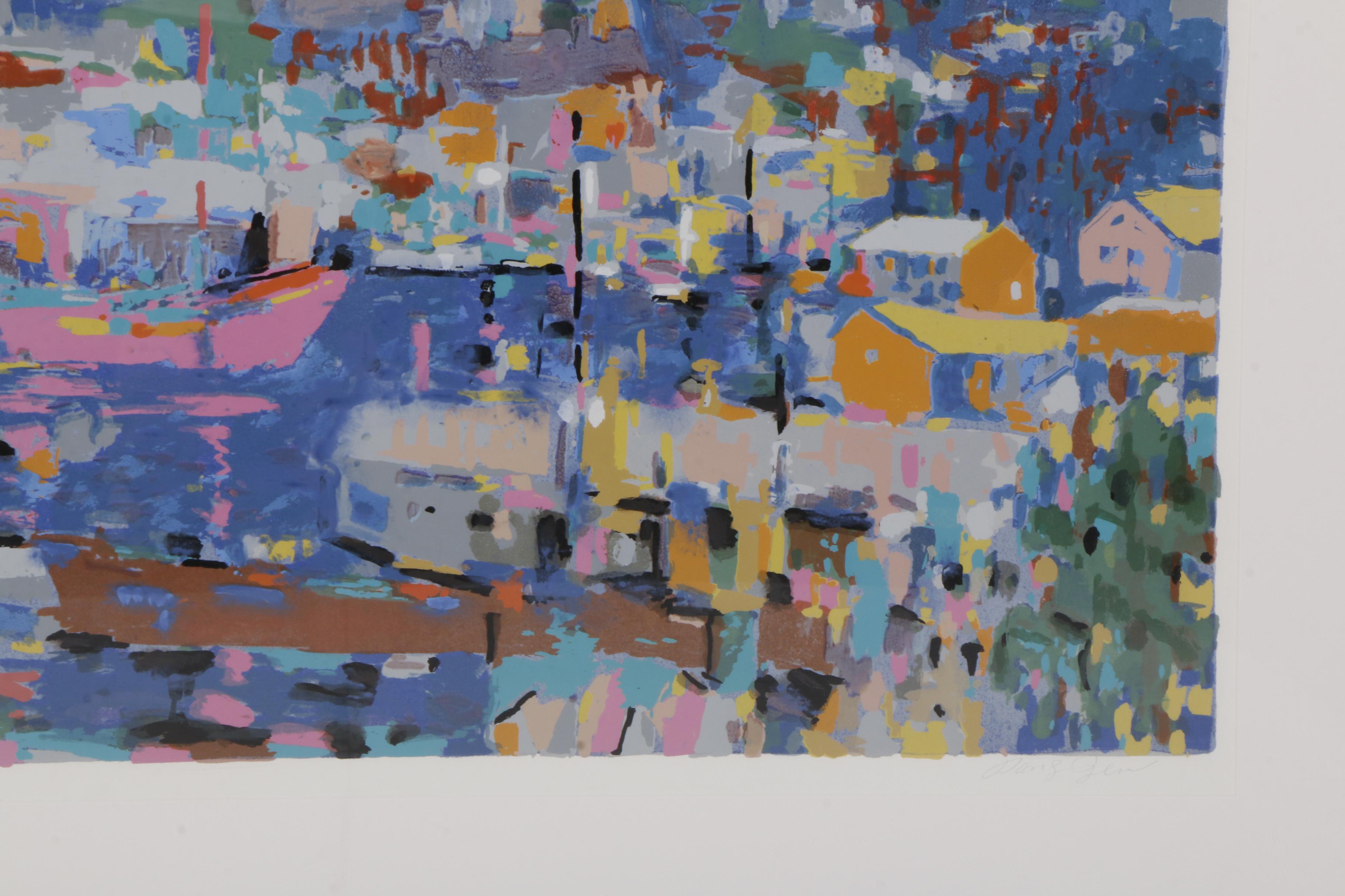 Jen Pang Artist Proof Serigraph "Pink Cruise with Green Mountains"