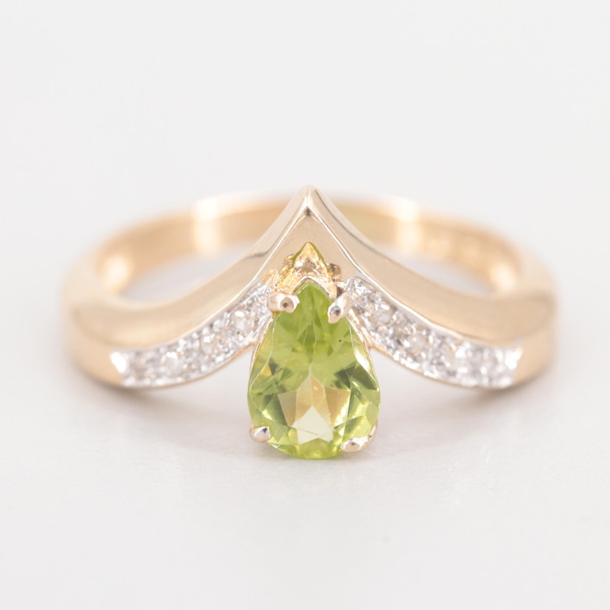 14K Yellow Gold Peridot and Diamond Ring