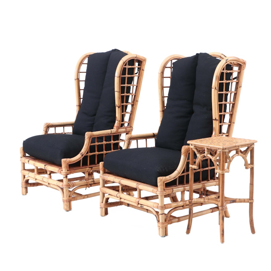 Two Wingback Rattan Chairs by McGuire