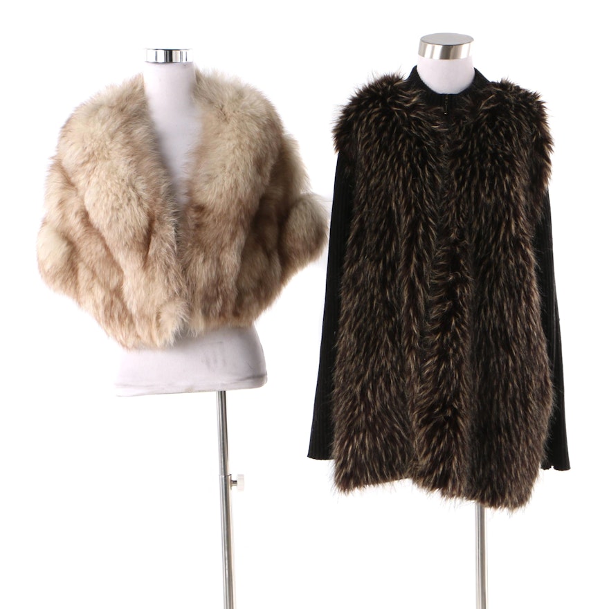 Women's Fox Fur Stole and Maggie Barnes Faux Fur Cardigan