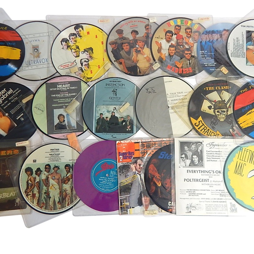 Vintage 7" Vinyl Picture Discs with Rock and Pop Genre - 20 Count Lot