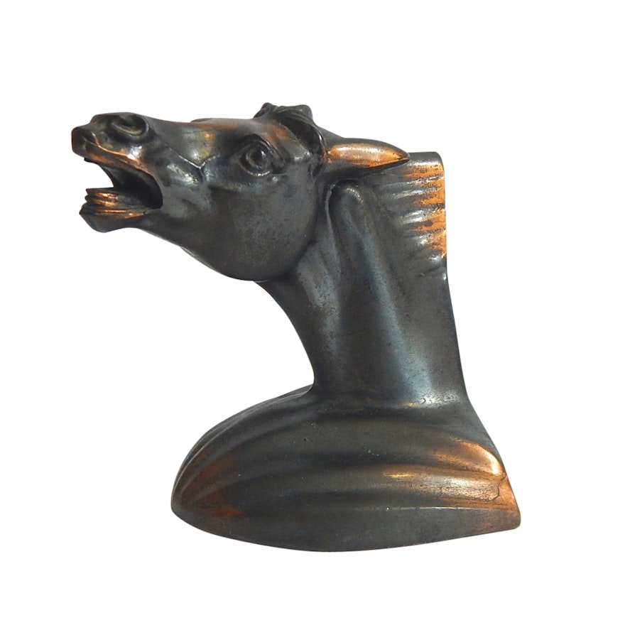 Burnished Spelter Thoroughbred Horse Head Bookend