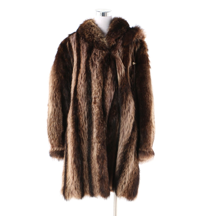 Women's Mysels Furs Hooded Raccoon Fur Coat