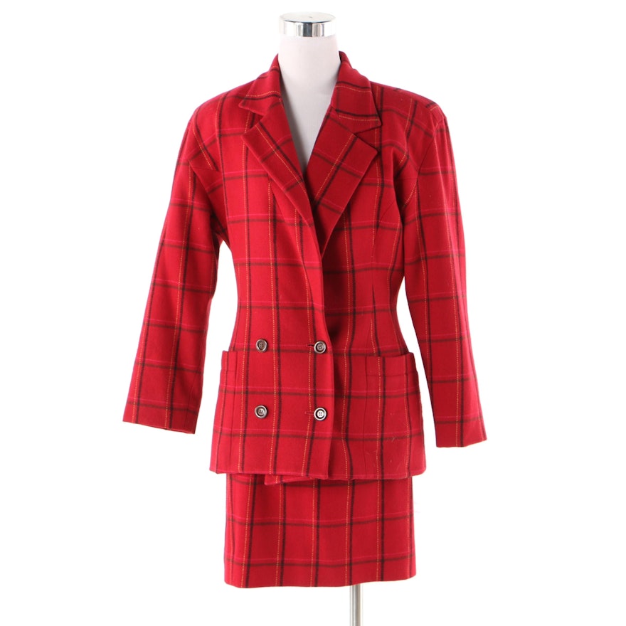 Emanuel by Emanuel Ungaro Red Plaid Wool Skirt Suit
