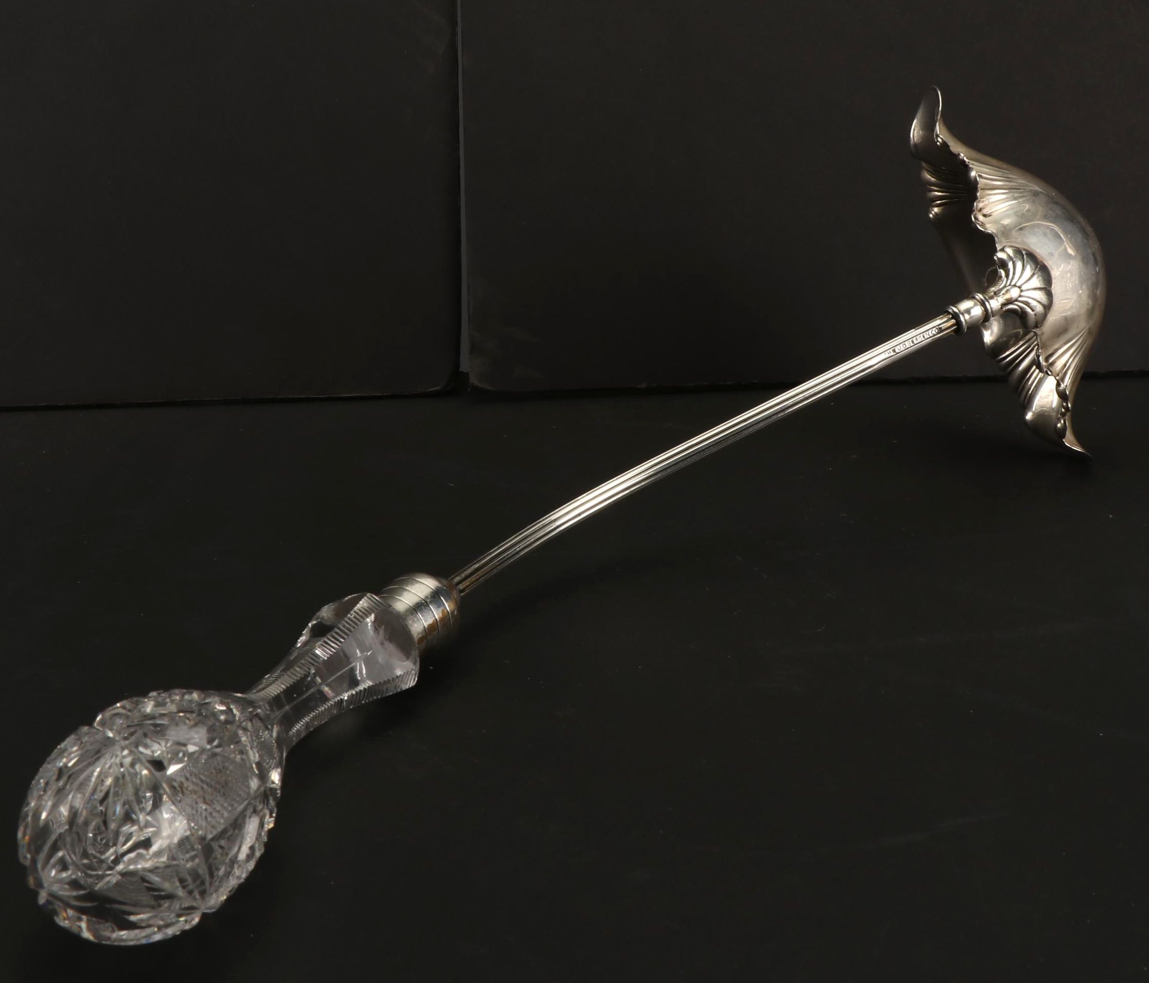 American Brilliant Period Punch Bowl and Stand with Silver Plate and Glass Ladle