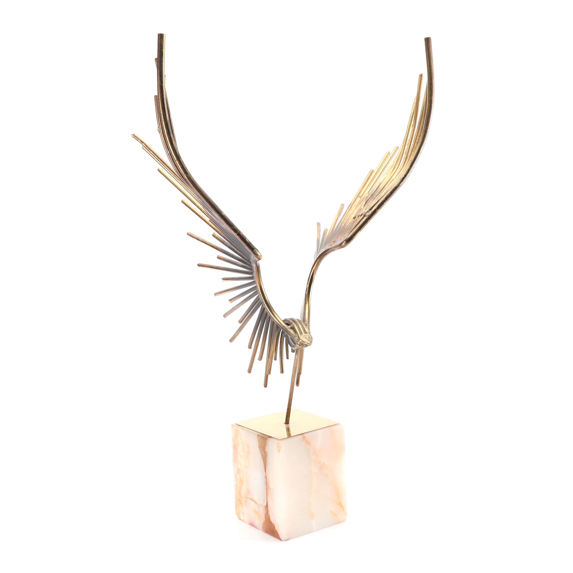 Modern Metal Eagle Sculpture on Stone Base, Probably Curtis Jere