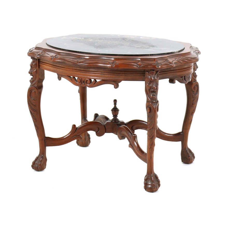 George II Style Stone Top Walnut Cocktail Table, 20th Century