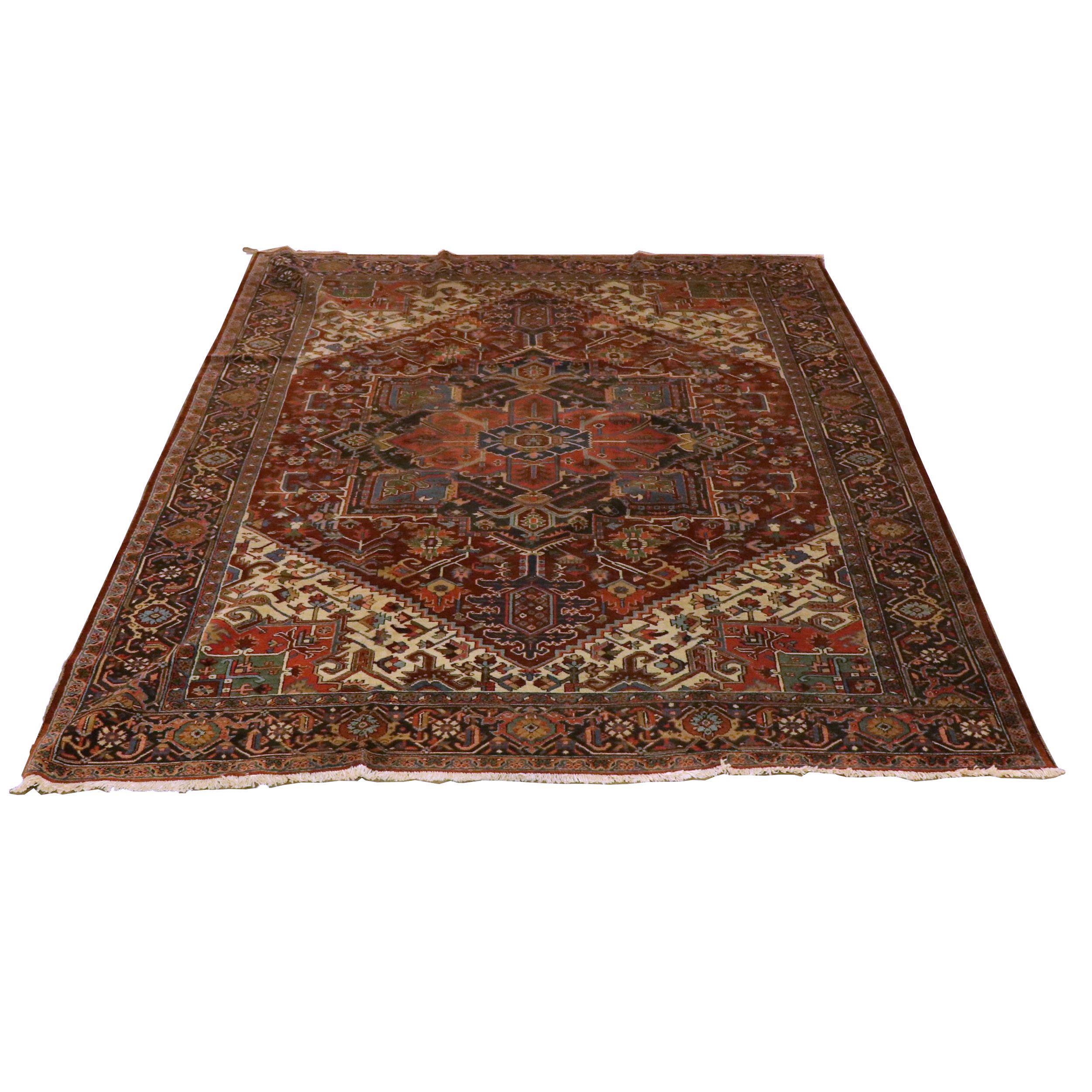 Hand-Knotted Persian Heriz Wool Rug