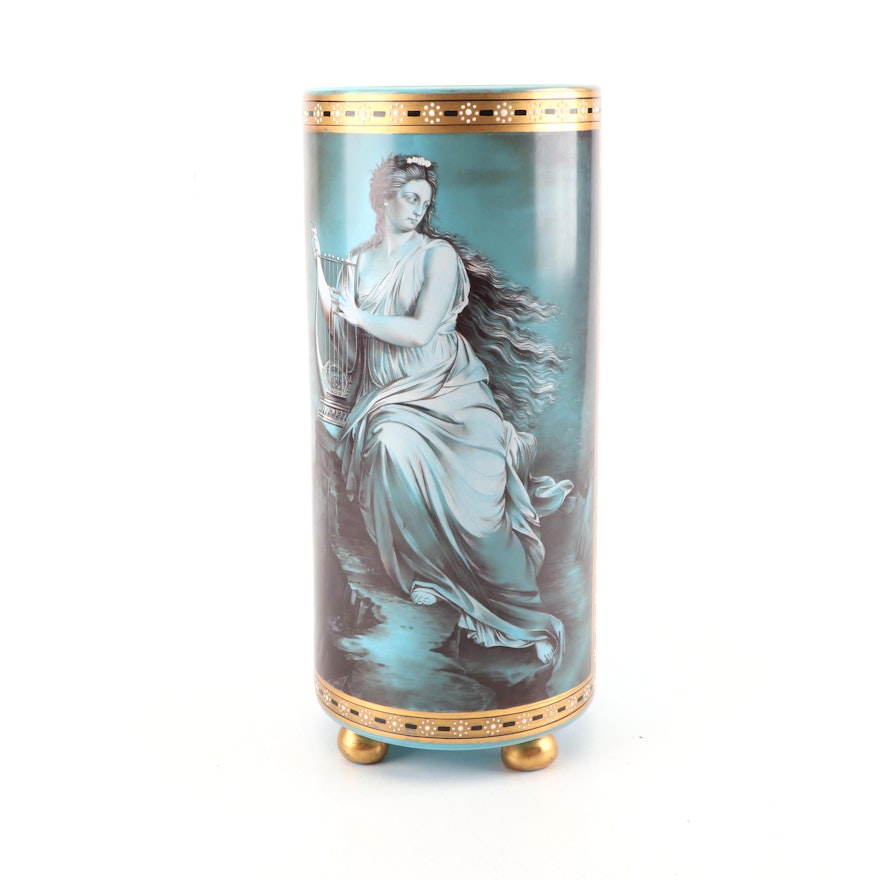 French Style Hand-Painted Blue Opaline Glass Vase