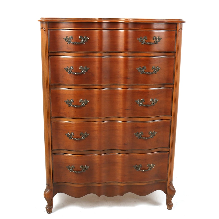 French Provincial Style Cherry Veneer Five-Drawer Chest, Late 20th Century