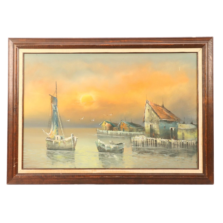 Wini Vintage Seaside Oil Painting