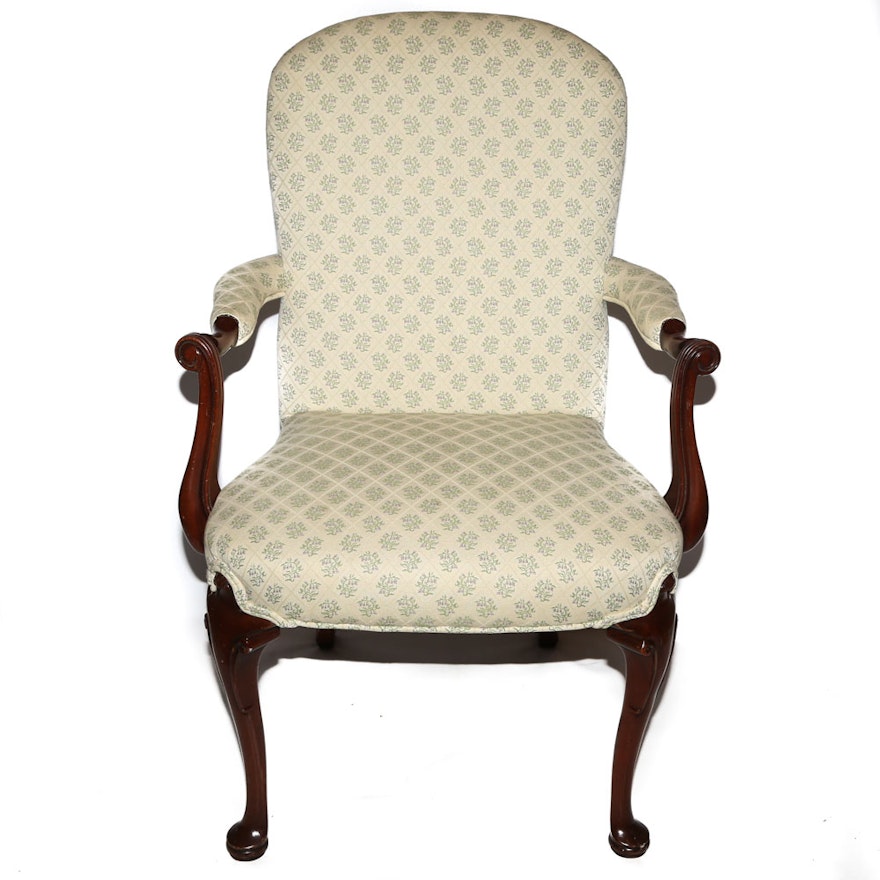 Chippendale Style Upholstered Armchair, Late 20th Century