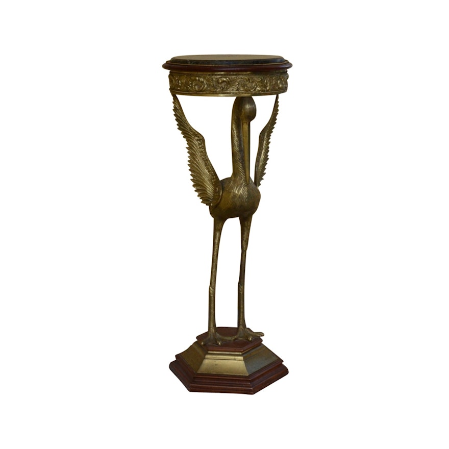 Ornate Brass and Marble Top Stork Display Table