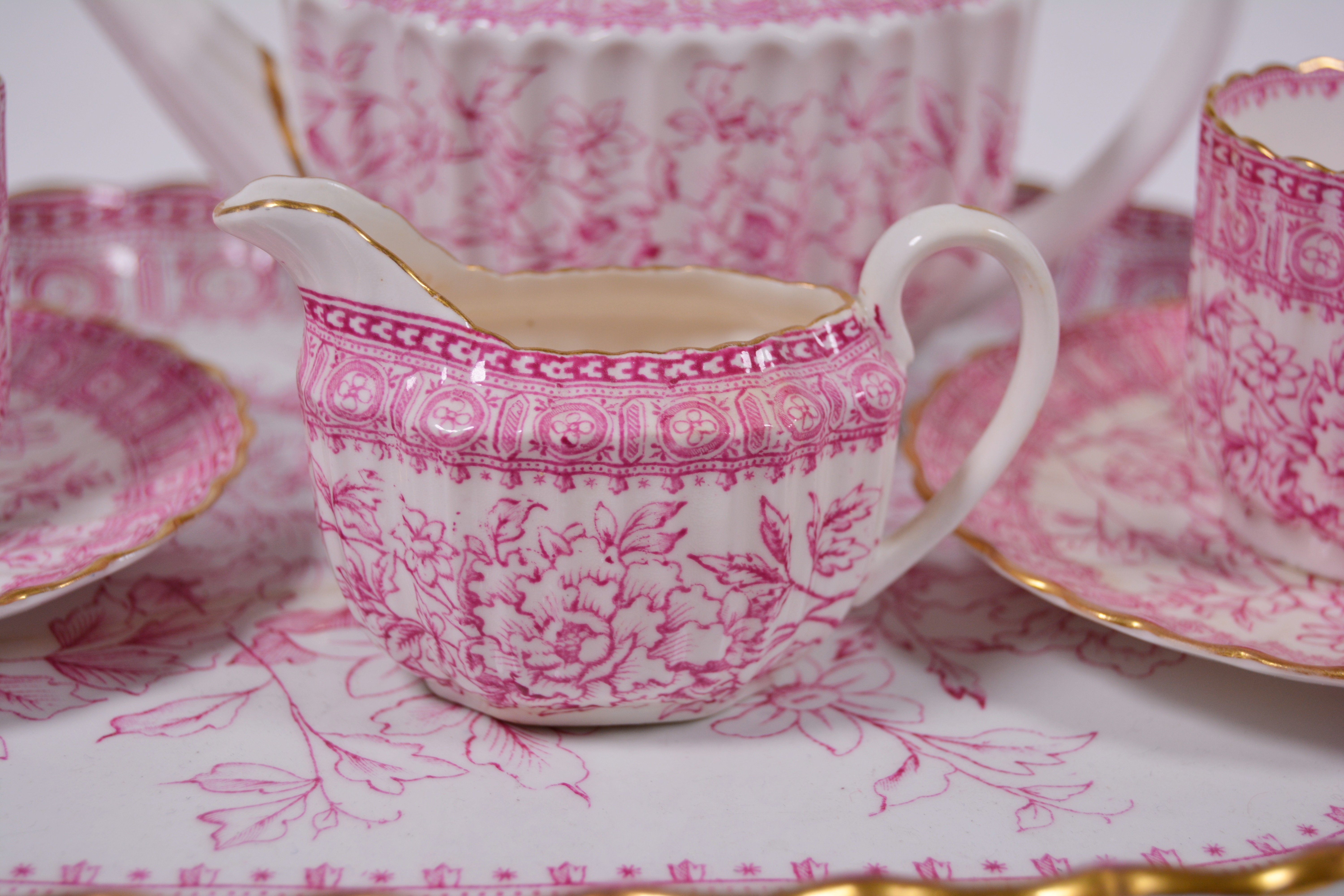 Antique Copeland Spode Pink and Gilt Porcelain Tea Set