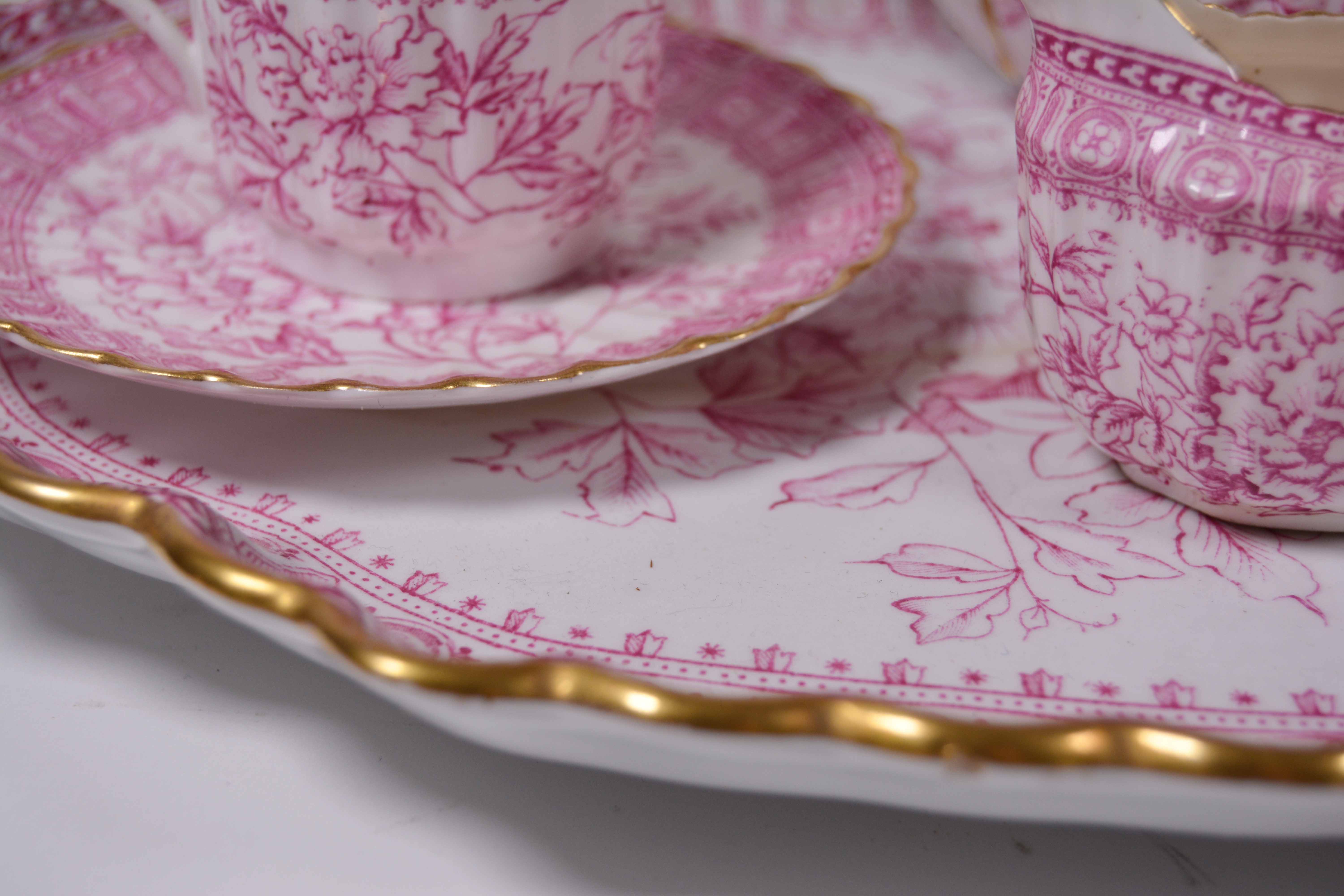 Antique Copeland Spode Pink and Gilt Porcelain Tea Set