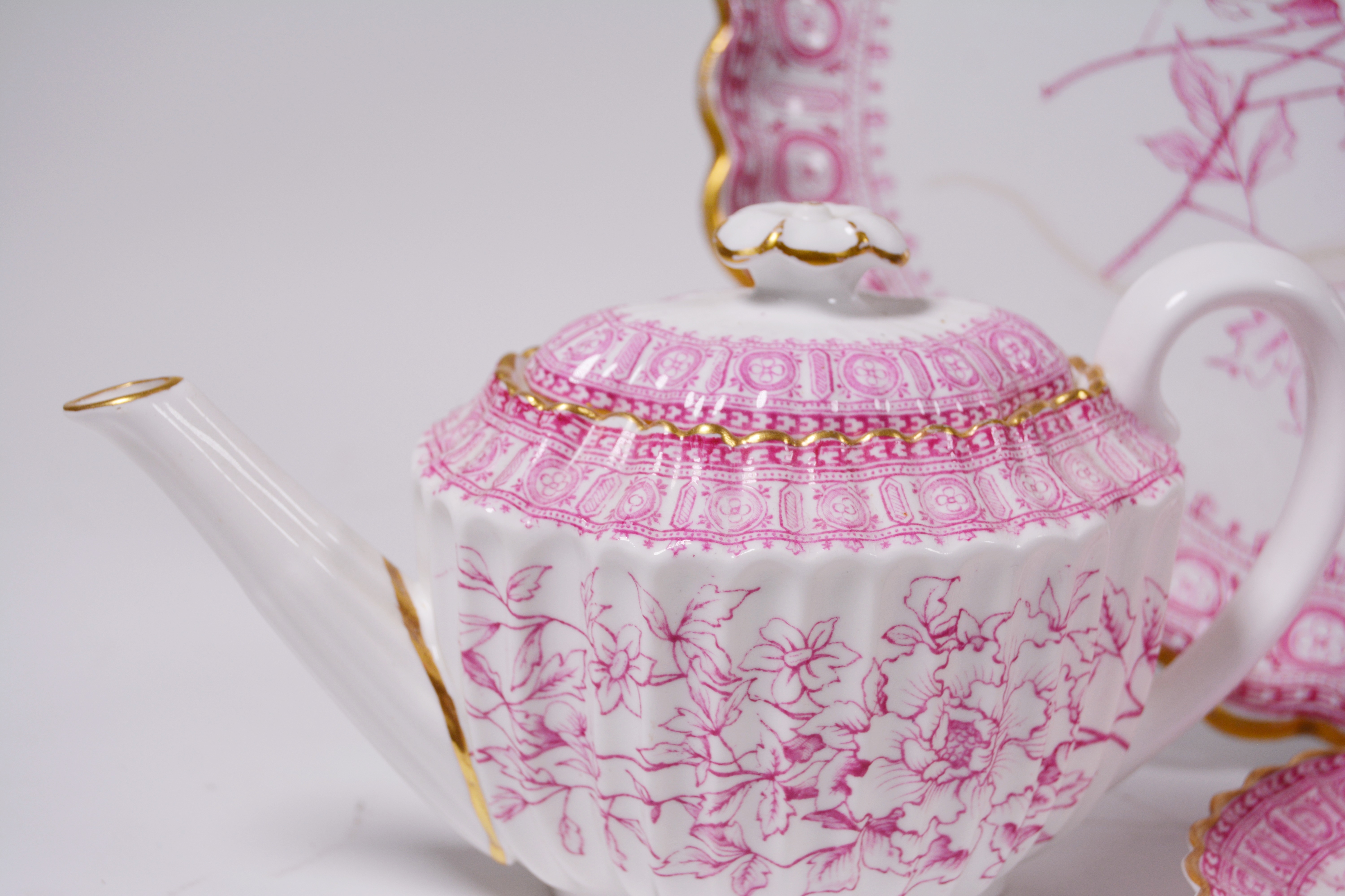 Antique Copeland Spode Pink and Gilt Porcelain Tea Set