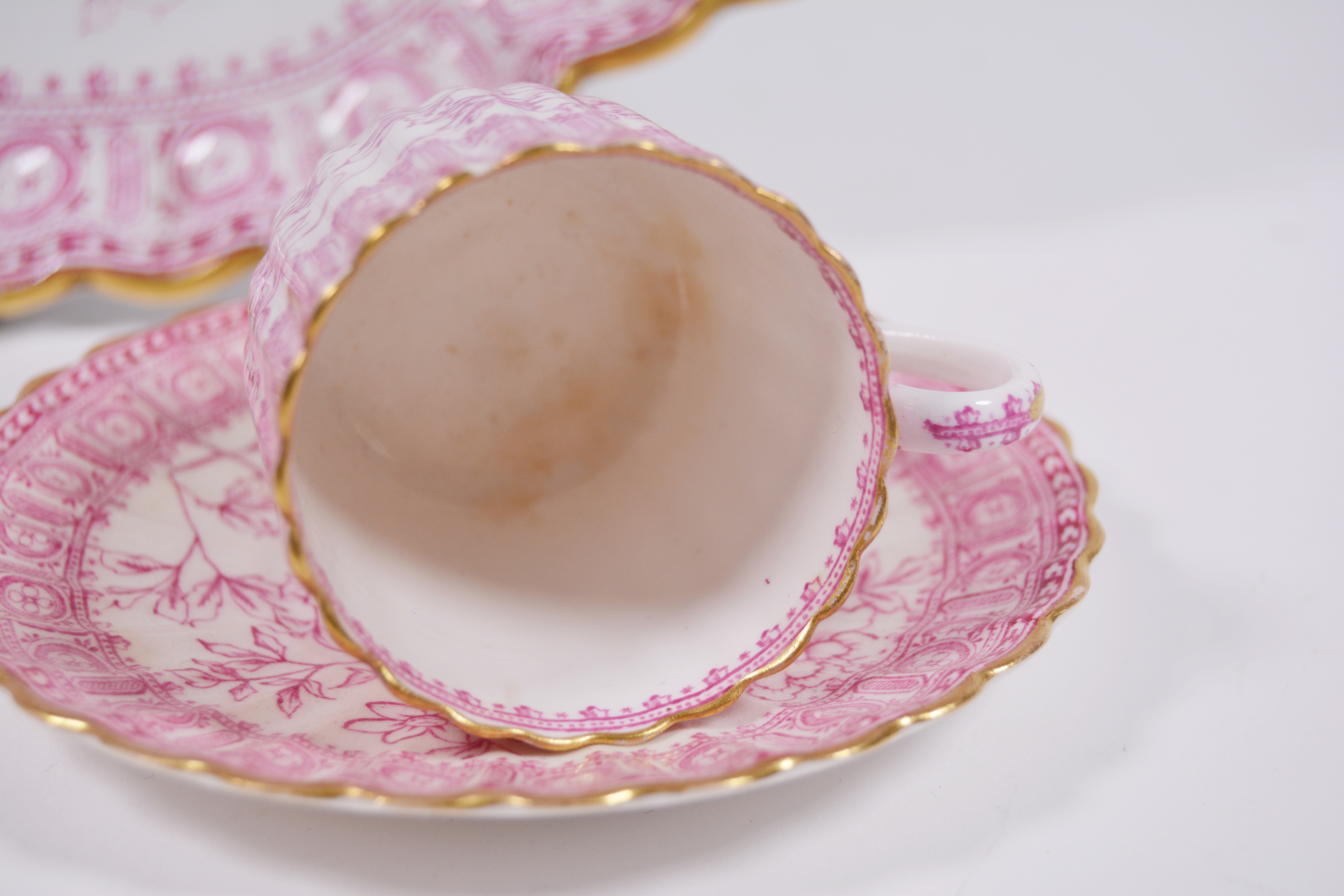 Antique Copeland Spode Pink and Gilt Porcelain Tea Set