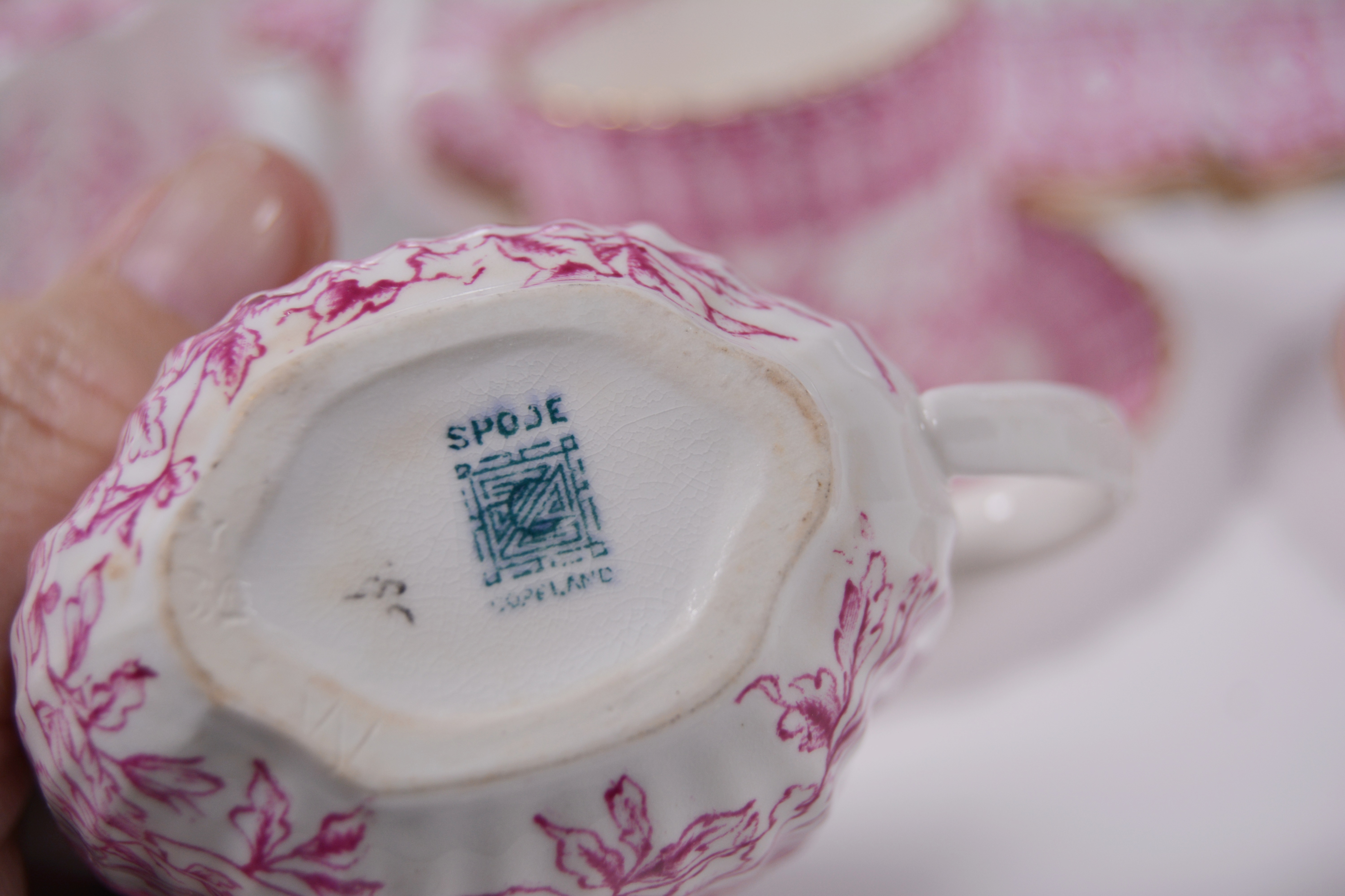 Antique Copeland Spode Pink and Gilt Porcelain Tea Set