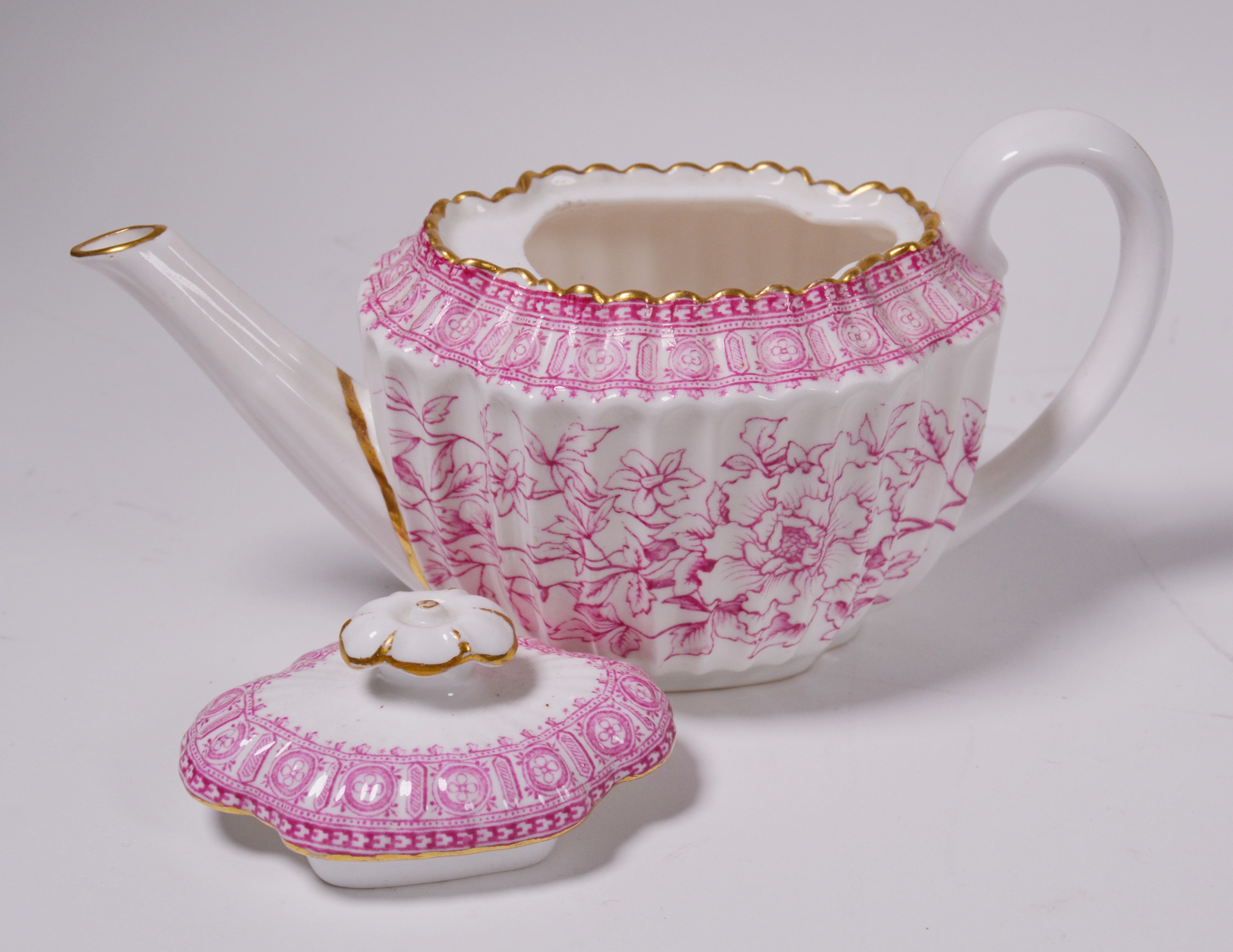 Antique Copeland Spode Pink and Gilt Porcelain Tea Set