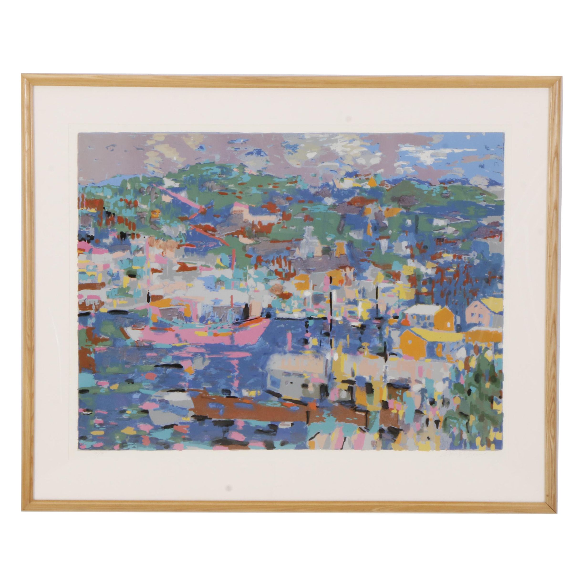 Jen Pang Artist Proof Serigraph "Pink Cruise with Green Mountains"