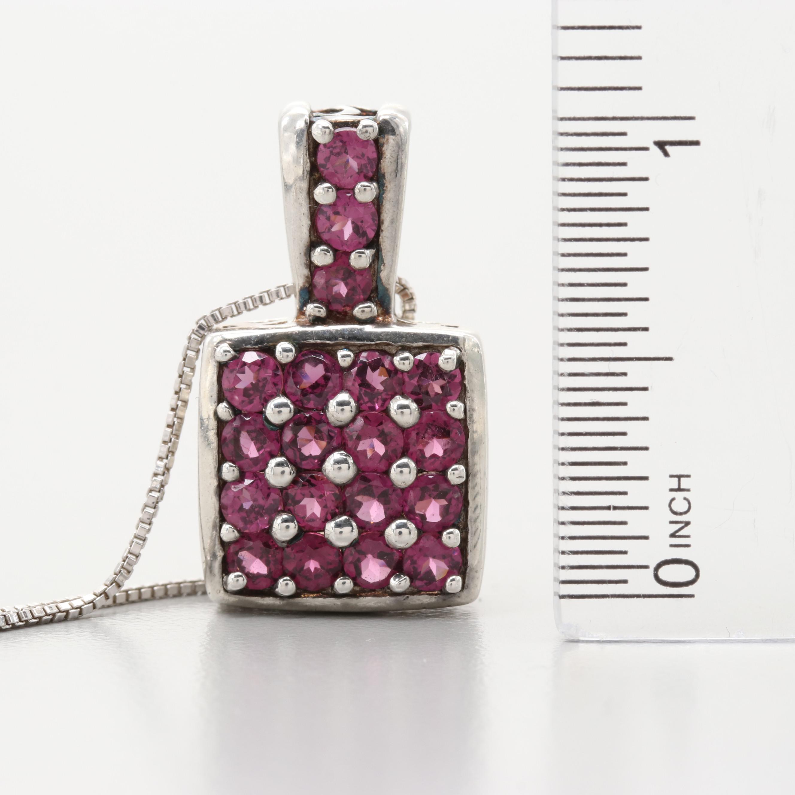 Sterling Silver Rhodolite Garnet Necklace and Earrings Set