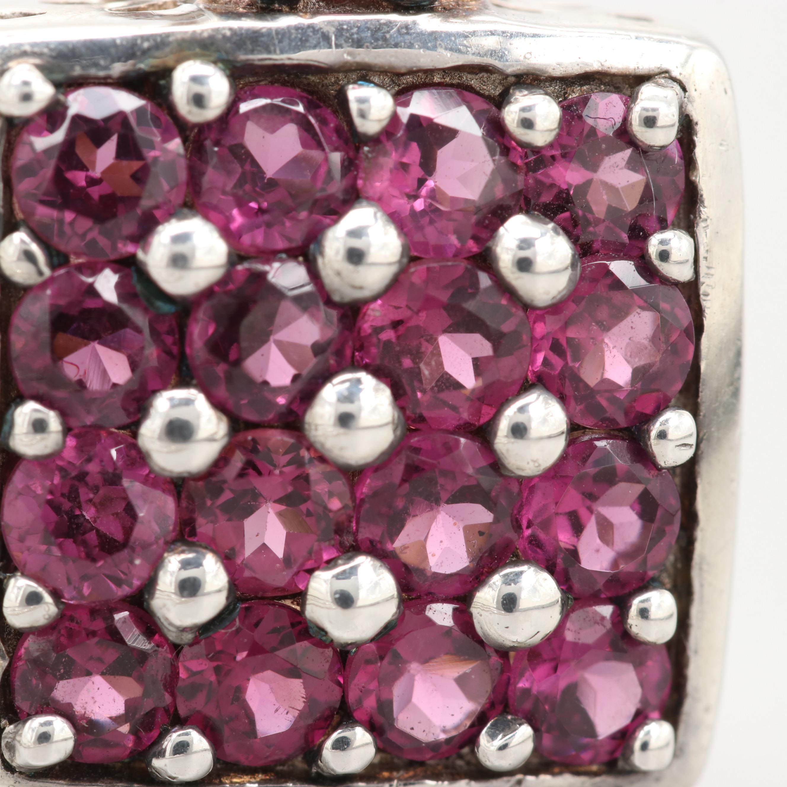 Sterling Silver Rhodolite Garnet Necklace and Earrings Set