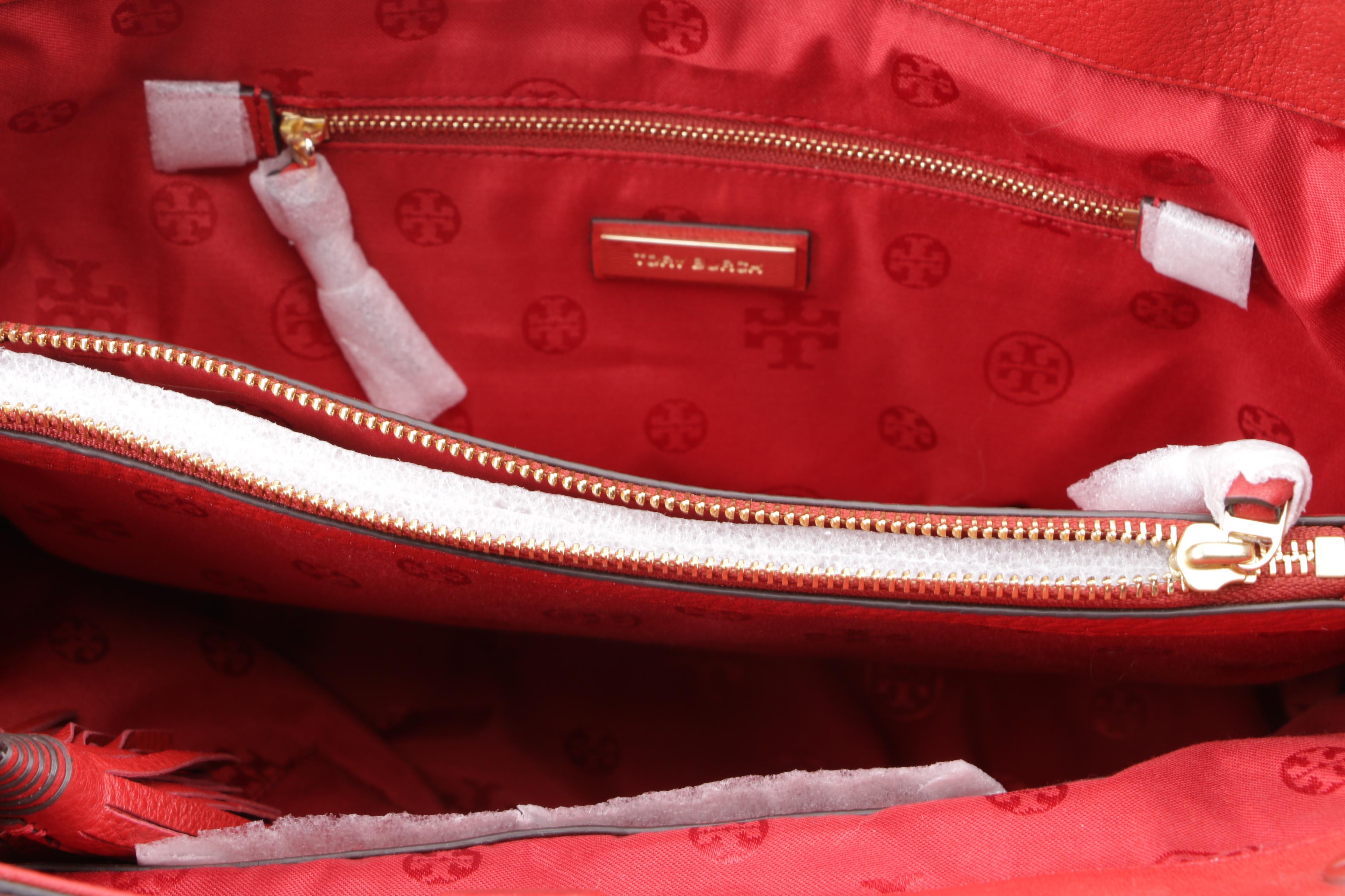 Tory Burch Thea Red Leather and Kate Spade New York Black Nylon Totes