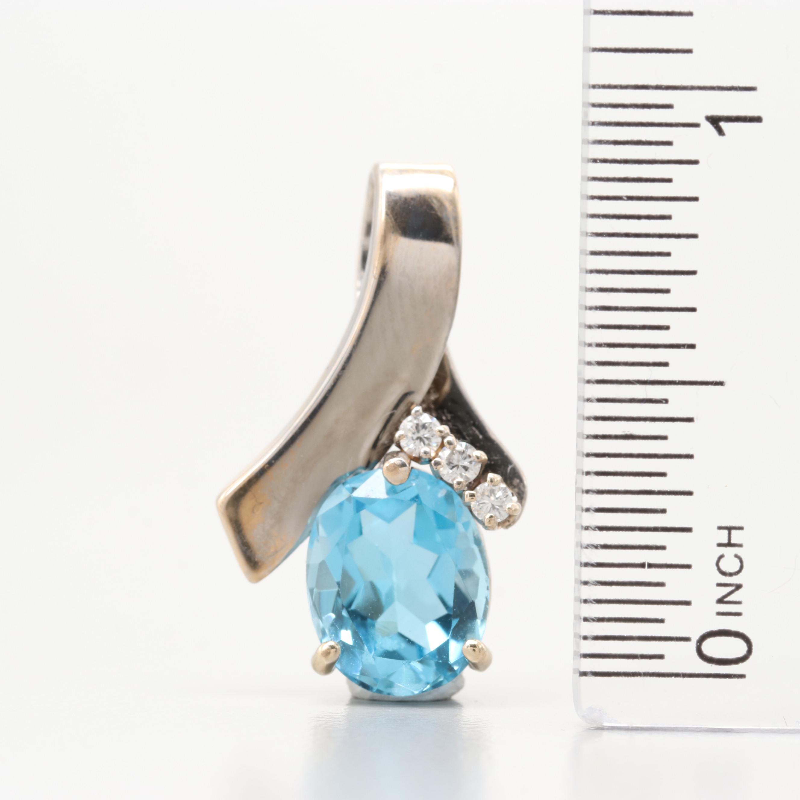 14K White Gold Topaz and Diamond Pendant with Pandora Disney Sterling Charm