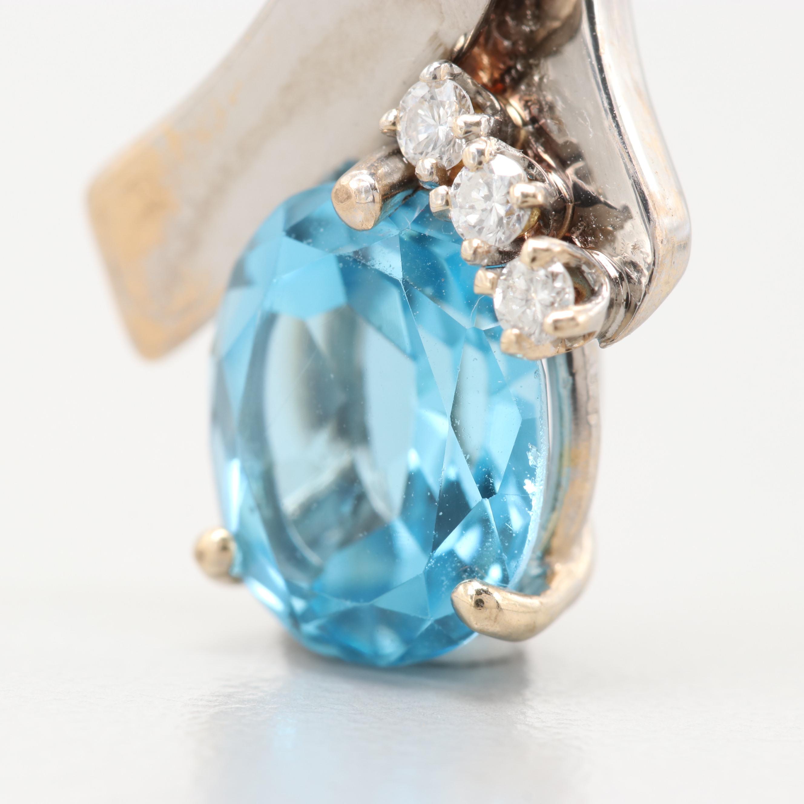 14K White Gold Topaz and Diamond Pendant with Pandora Disney Sterling Charm