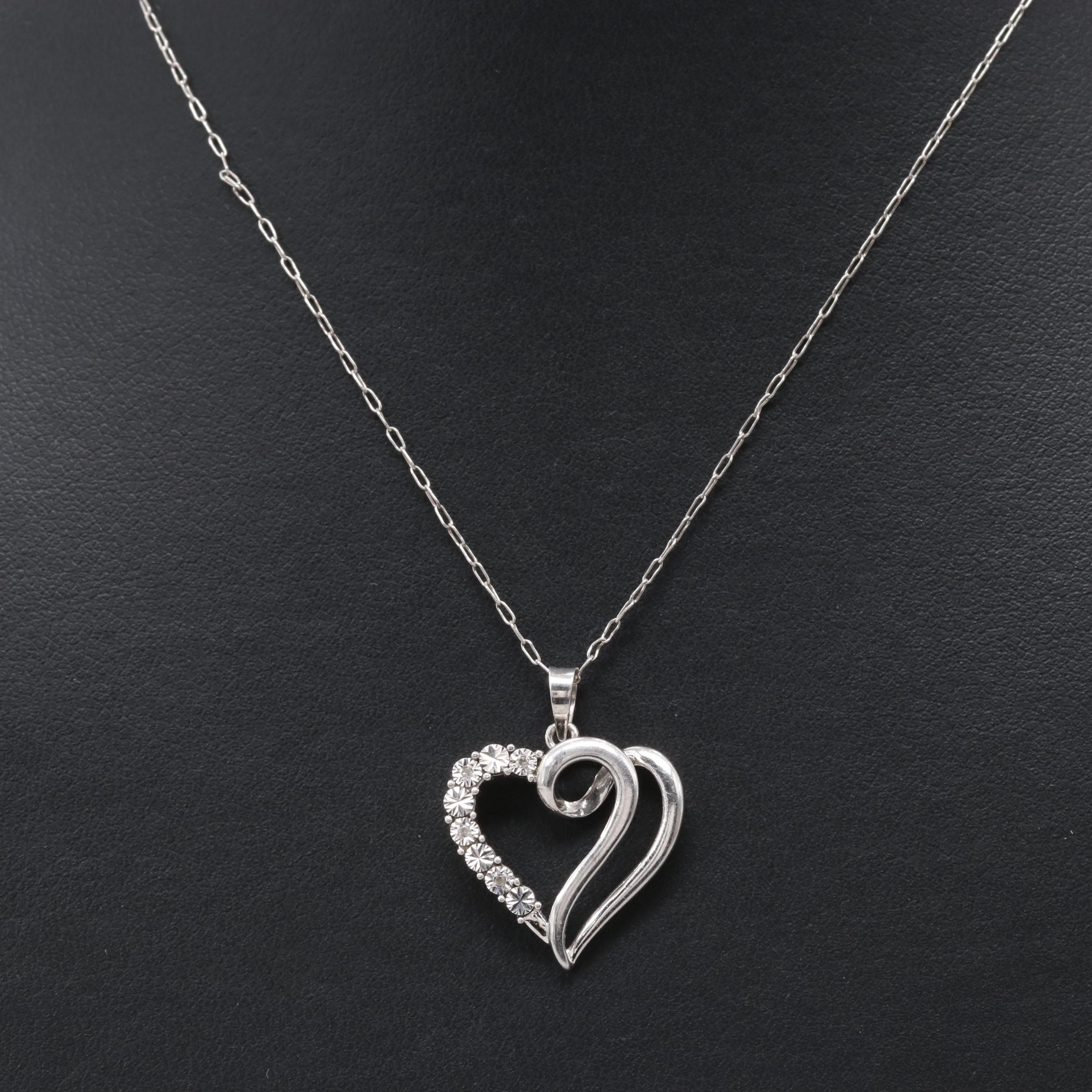 Sterling Silver Diamond Heart Pendant Necklace