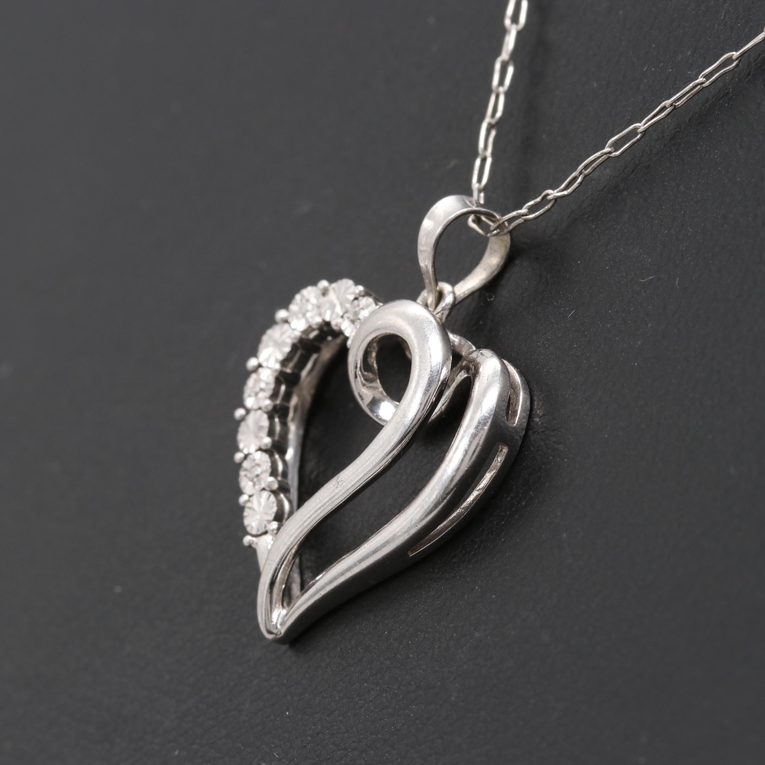 Sterling Silver Diamond Heart Pendant Necklace