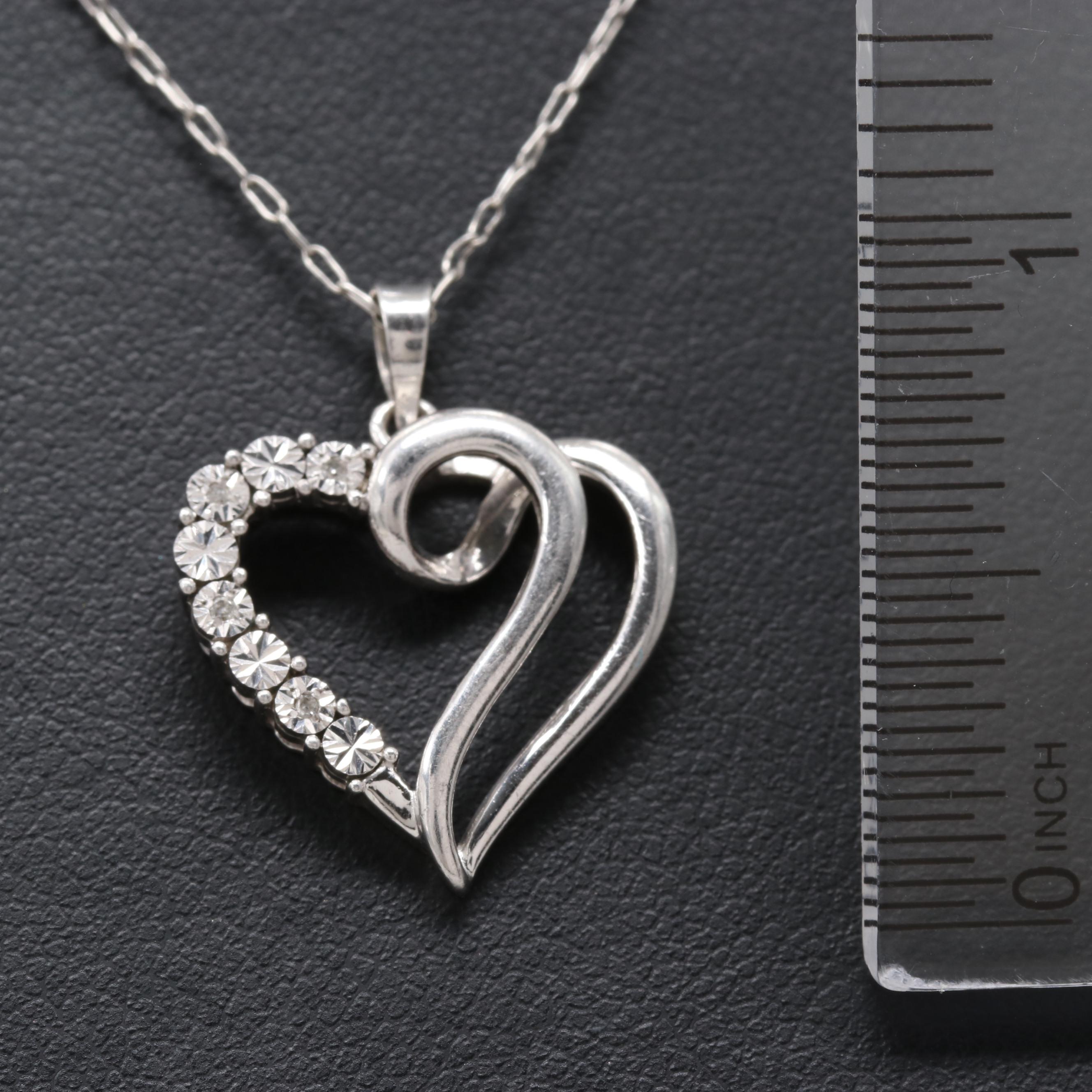 Sterling Silver Diamond Heart Pendant Necklace
