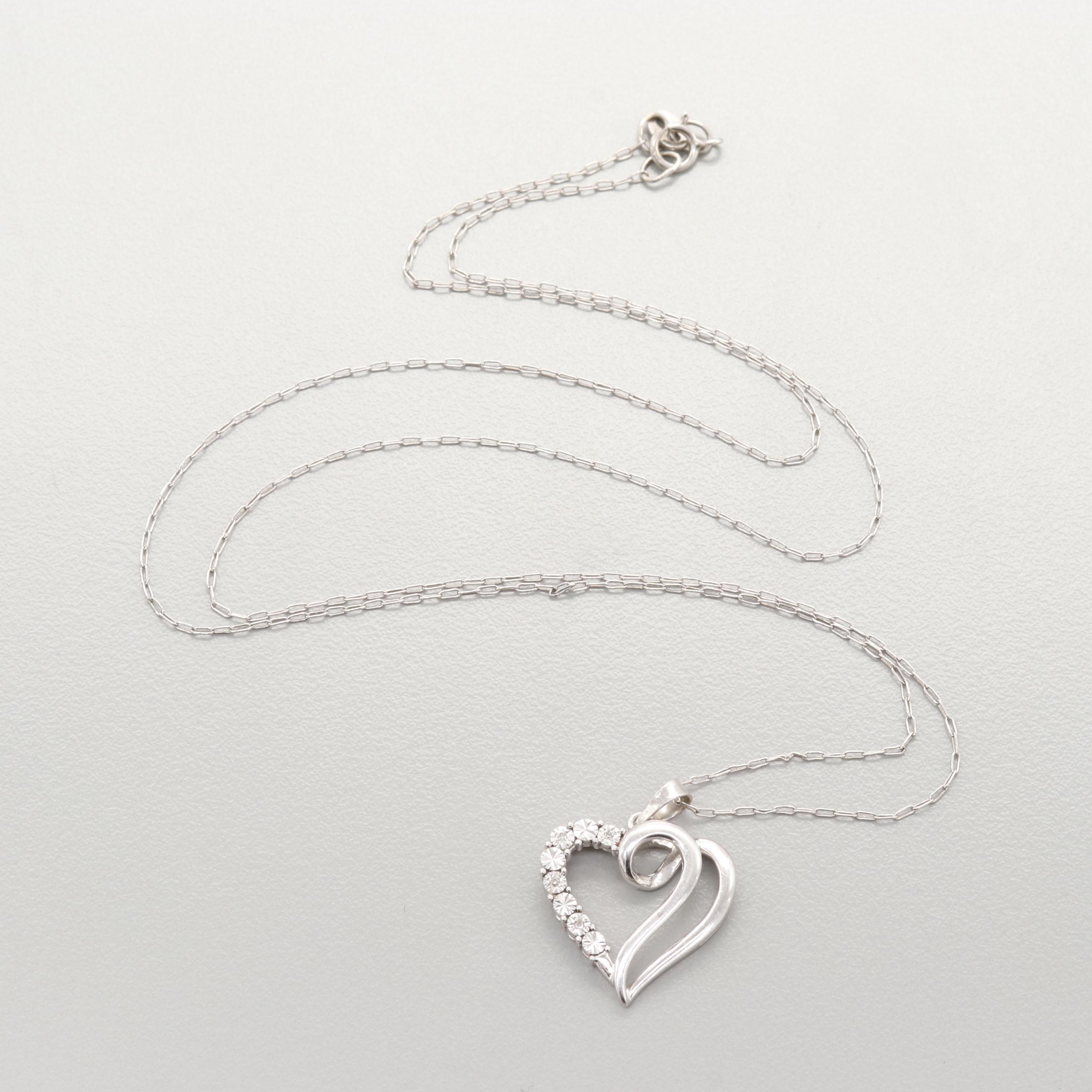 Sterling Silver Diamond Heart Pendant Necklace