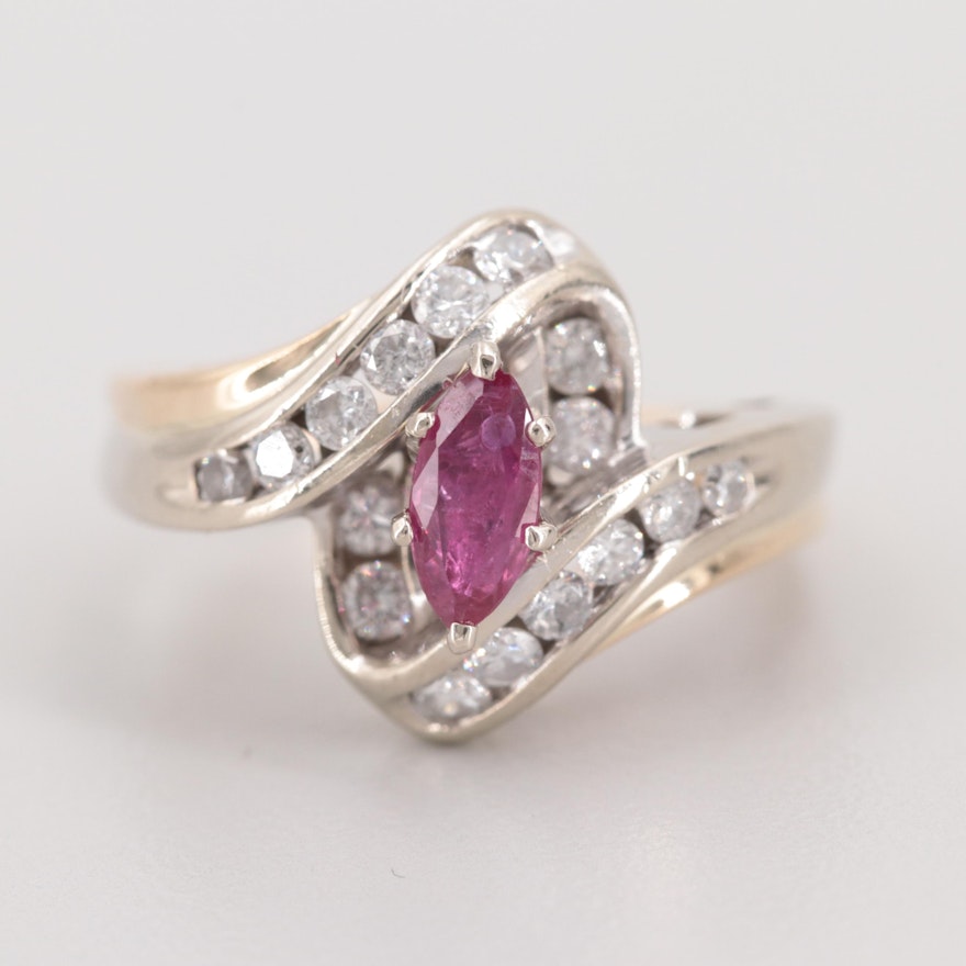 14K Yellow Gold Ruby and Diamond Ring